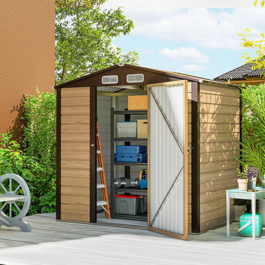 Outsunny 4x6ft Galvanised Steel Garden Shed With Lock And Gloves Oak For Outdoor Storage