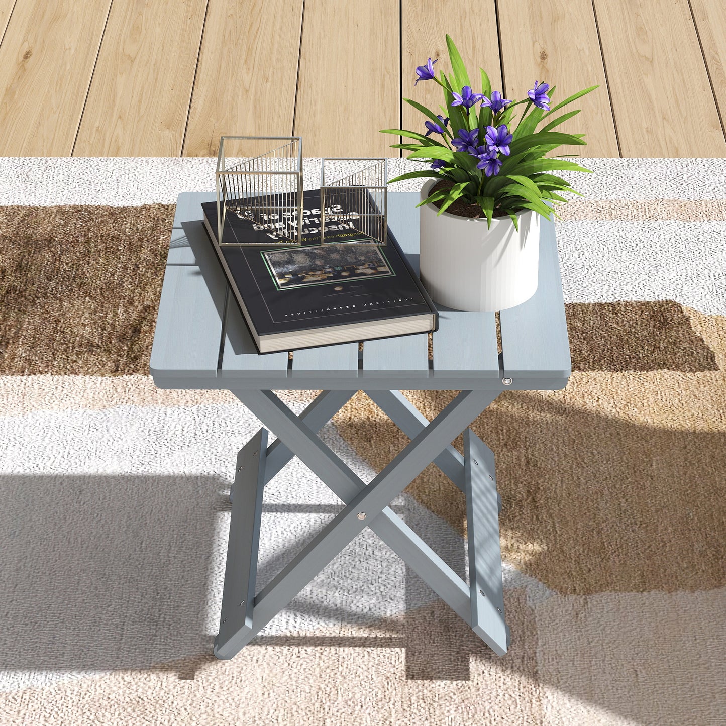 Outsunny Fir Wood Folding Coffee Table Lightweight Small Garden Table With Slatted Top Portable Balcony Side Table