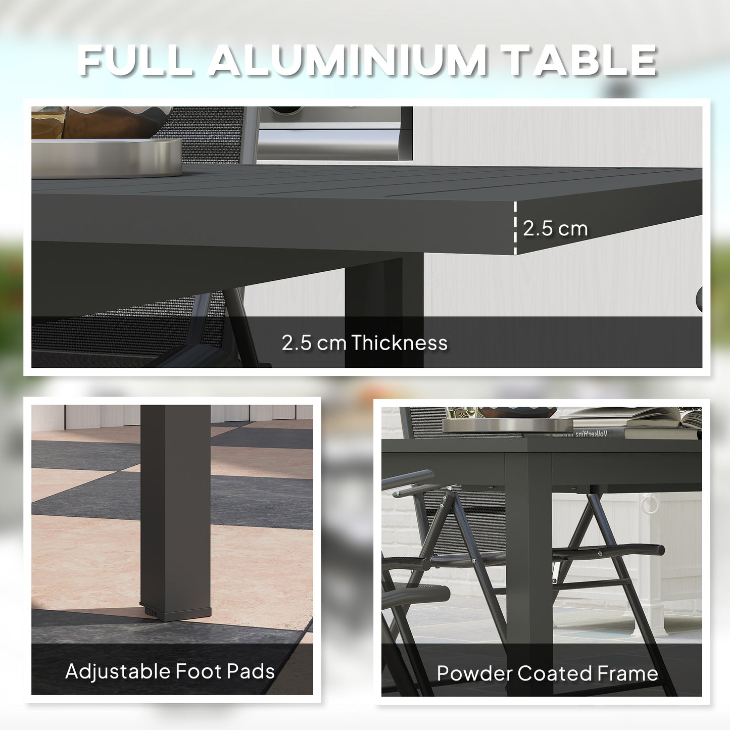 Outsunny Aluminium Extending Garden Table With Slatted Top And Butterfly Leaf For Six To Eight People Grey
