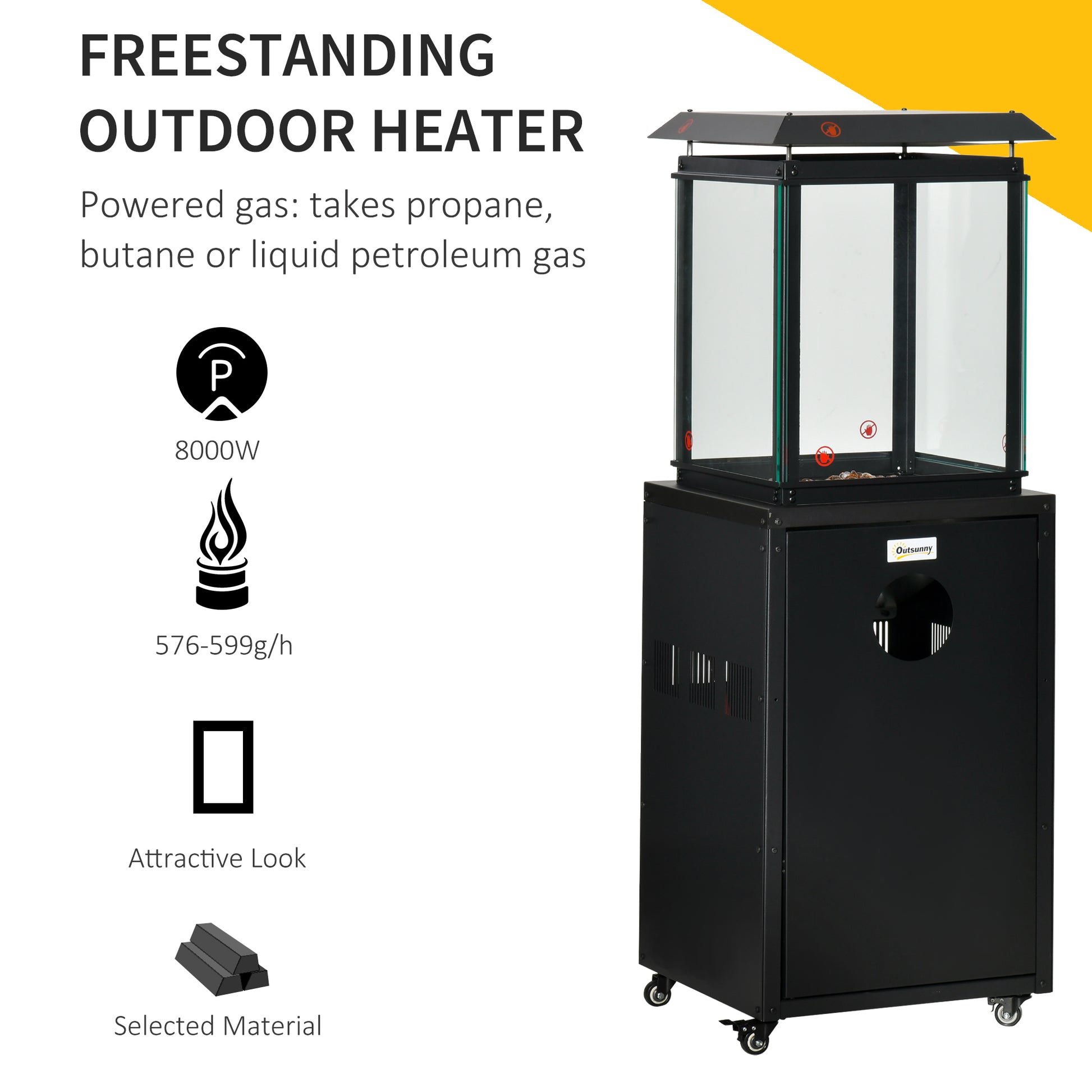 Outsunny 8KW Portable Freestanding Outdoor Gas Patio Heater with Dust Cover, Regulator, and Hose - Black - ALL4U RETAILER LTD