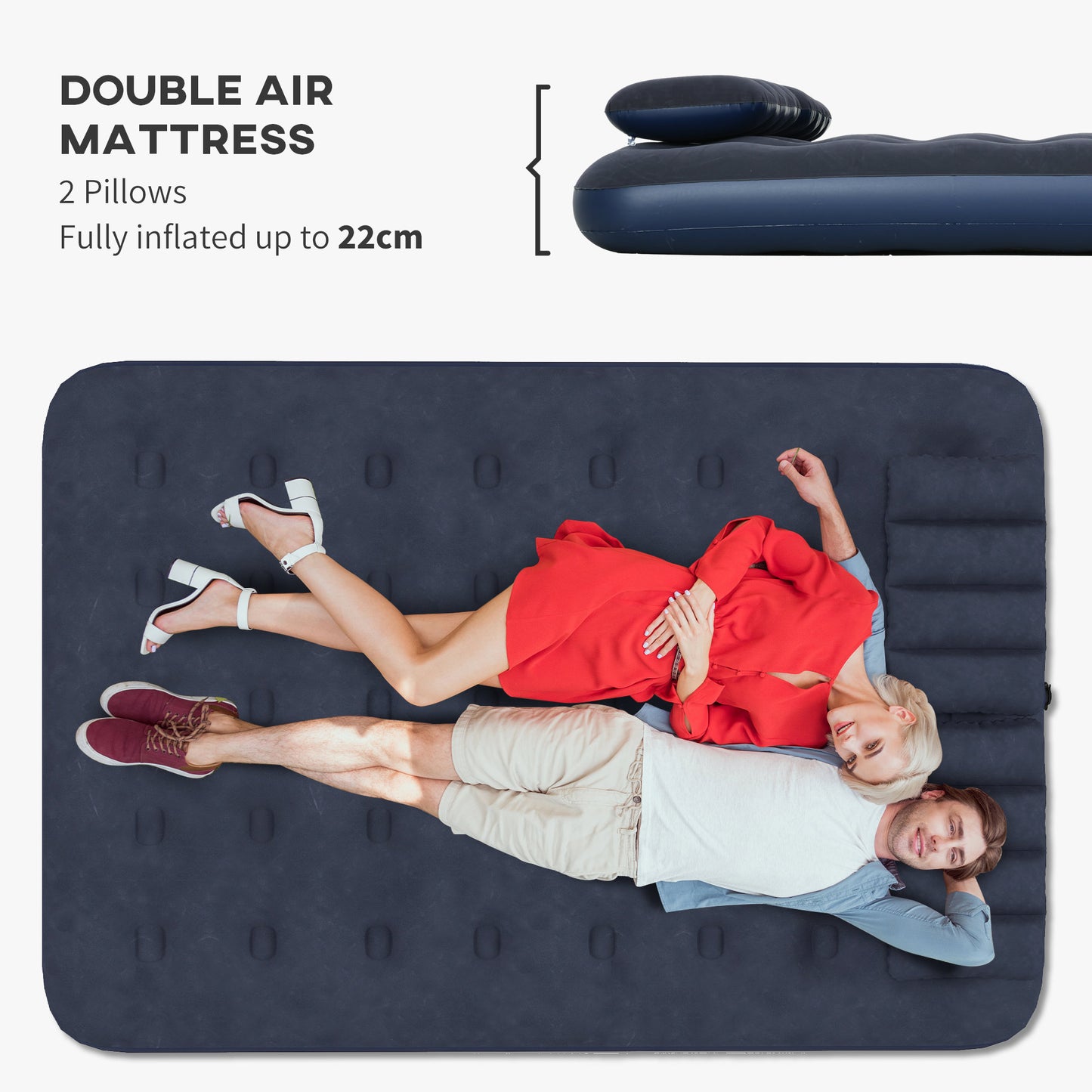 Outsunny Cozy Double Inflatable Mattress: Quick Inflate Air Bed with Pump, Sturdy & Bright Blue Design - ALL4U RETAILER LTD