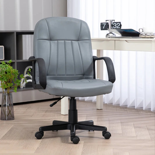 HOMCOM Swivel Executive Office Chair in Grey PU Leather - Computer Desk Chair, Gaming Seater | Ergonomic Office Furniture