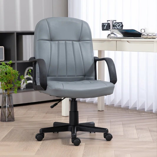 HOMCOM Swivel Executive Office Chair in Grey PU Leather - Computer Desk Chair, Gaming Seater | Ergonomic Office Furniture - ALL4U RETAILER LTD