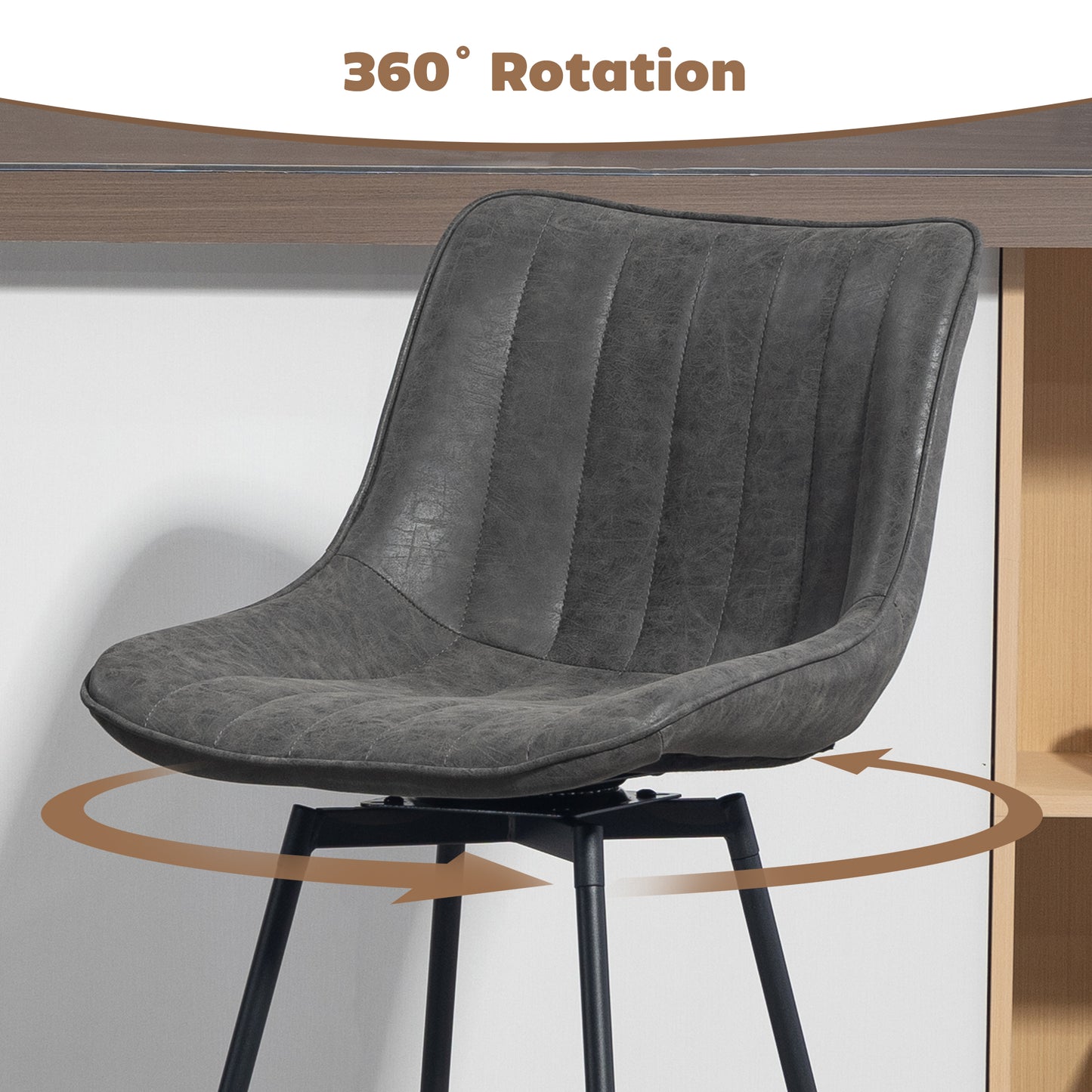 HOMCOM Set Of 2 PU Leather Swivel Bar Stools Grey For Kitchen Island And Counter Seating