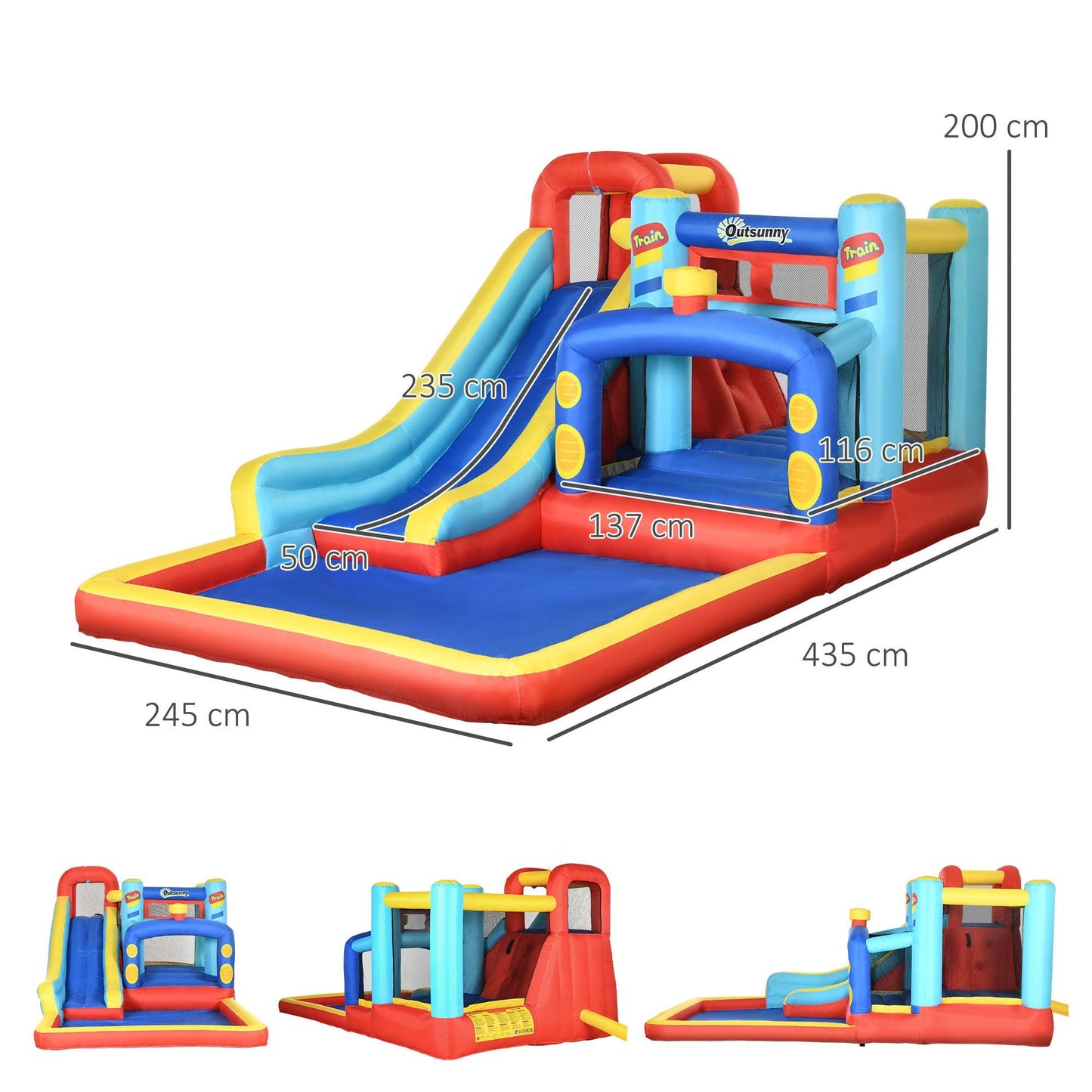 Outsunny 4 in 1 Kids Bouncy Castle W/ Slide Pool Trampoline Climbing Wall Blower - ALL4U RETAILER LTD