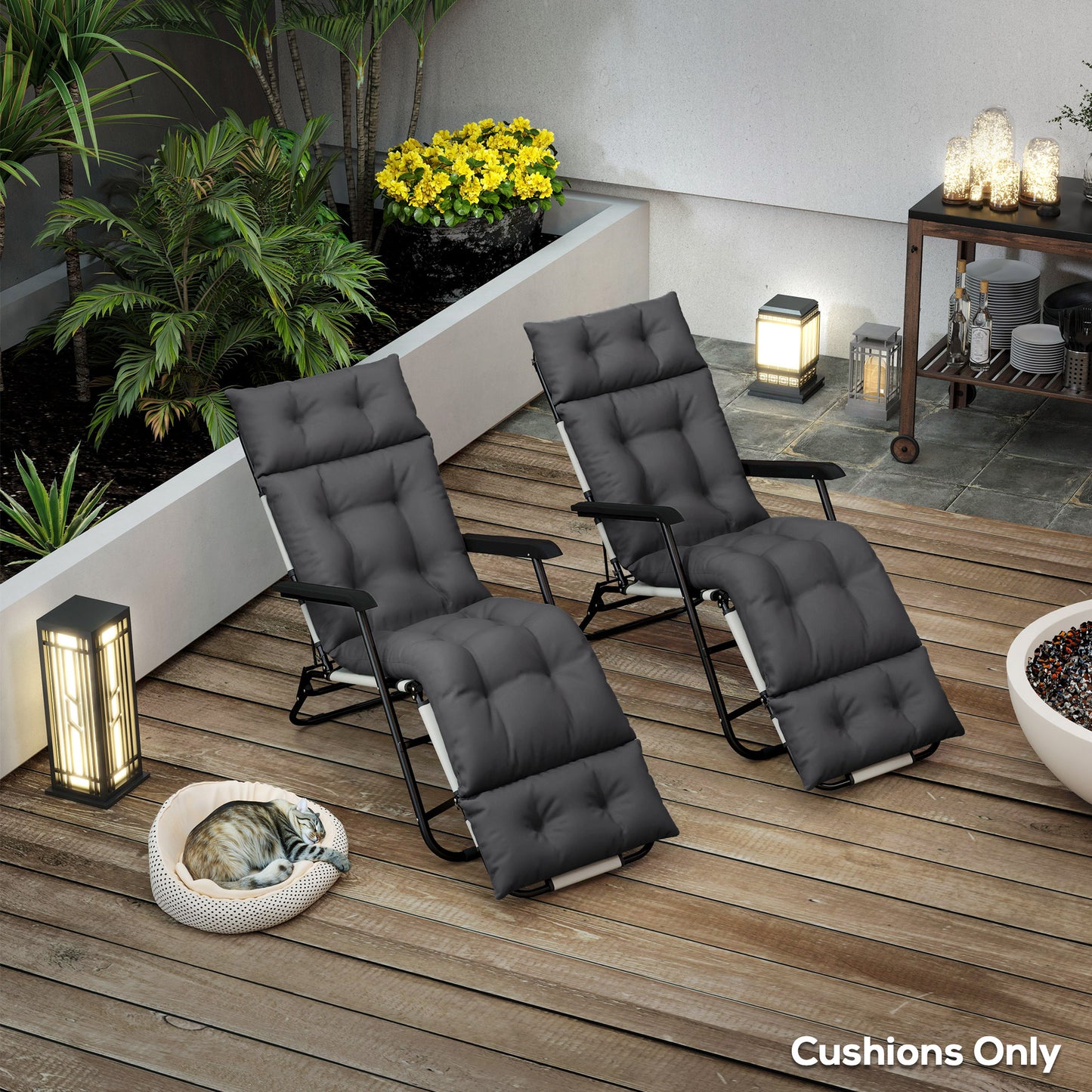 Outsunny Set Of Two 190 X 56 Cm Sun Lounger Cushions Dark Grey With Durable Polyester Fabric And Ties