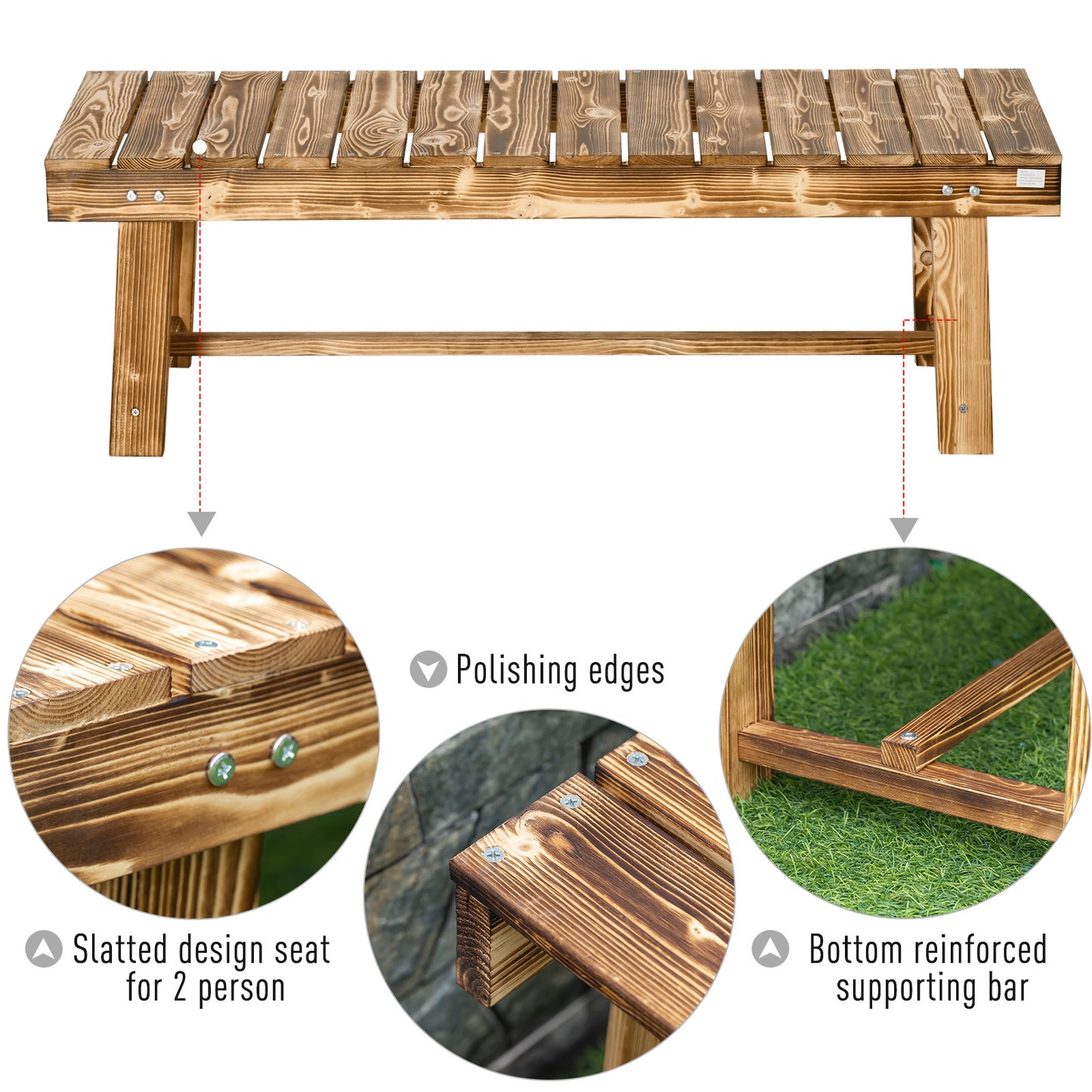 Outsunny Set of 5 Carbonised Fir Wooden 2-Seater Garden Benches for Outdoor and Indoor Use - ALL4U RETAILER LTD