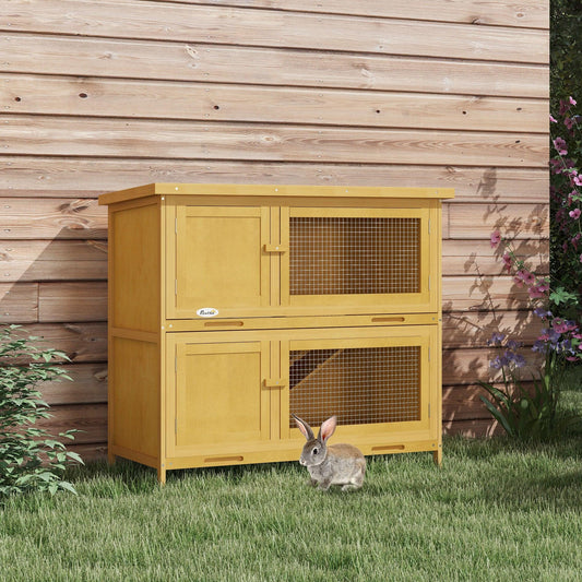 PawHut Two-Tier Rabbit Hutch with Removable Trays - Brown - ALL4U RETAILER LTD