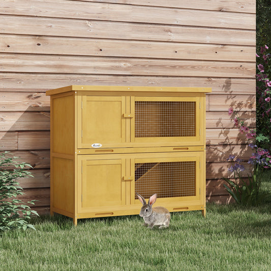 PawHut Double Level Rabbit Home with Removable Cleaning Trays - Brown - ALL4U RETAILER LTD