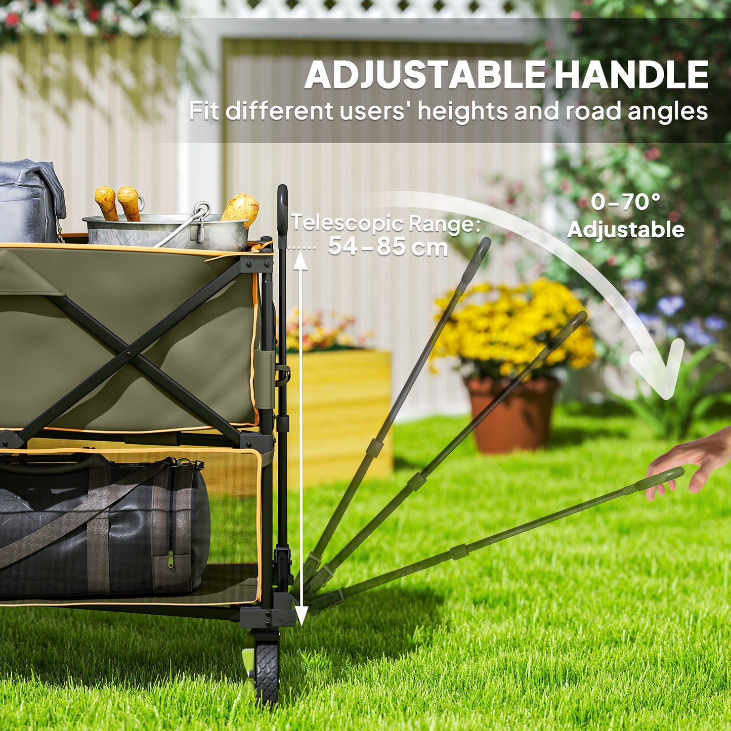 Outsunny Double Decker Folding Trolley With Wheels 200KG And 350L Capacity Collapsible Wagon For Camping Garden Grey