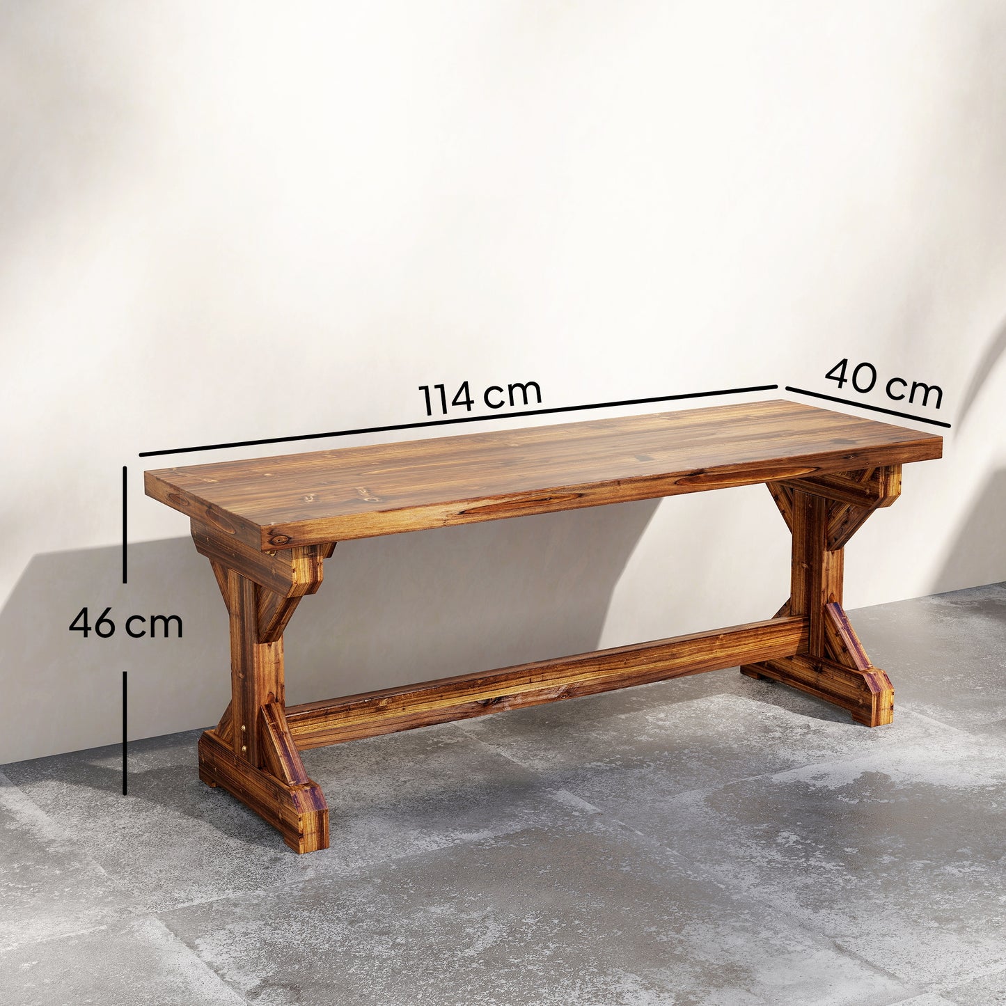 Outsunny Rustic Wooden Garden Bench Backless Outdoor Loveseat With X Shape Base For Porch Park Carbonized Finish