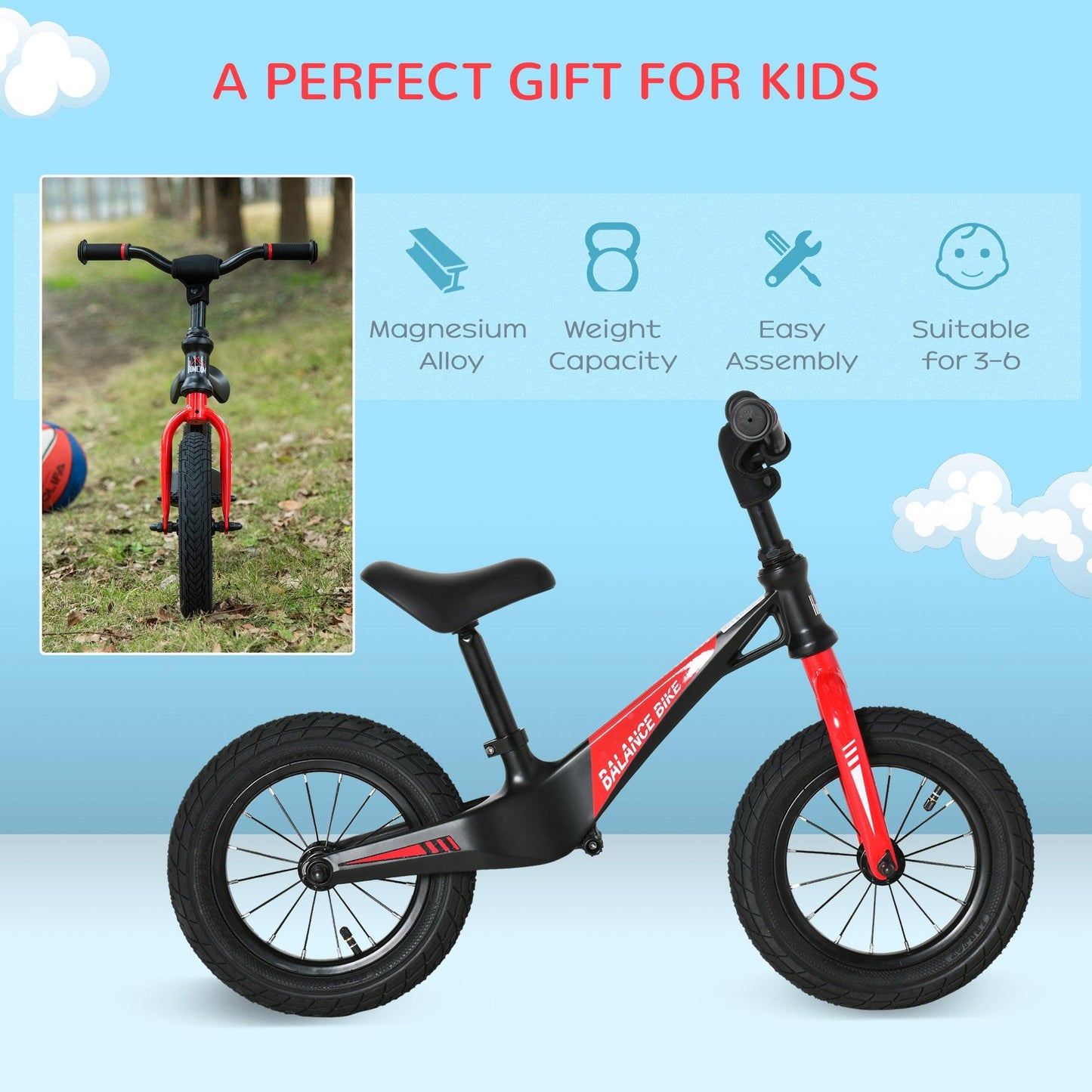 HOMCOM 12 Inch Kids Balance Bike, No Pedal Bicycle w/ Adjustable Height - ALL4U RETAILER LTD