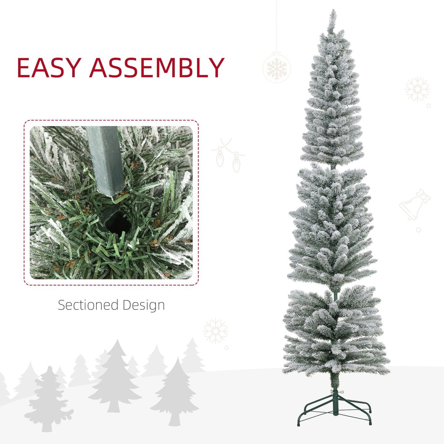 HOMCOM Slim 7ft Snow Flocked Artificial Christmas Tree with 405 Tips and Metal Base - ALL4U RETAILER LTD