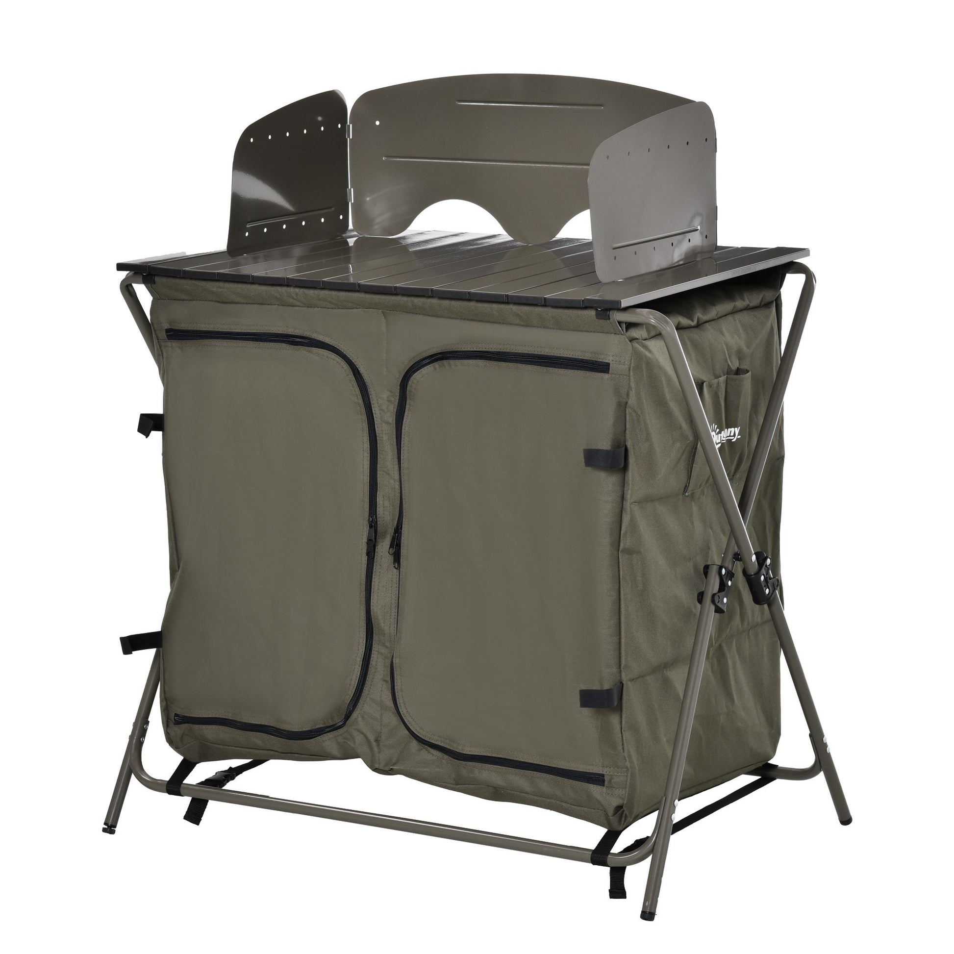 Outsunny Portable Foldable Camping Kitchen Storage Unit with Windshield & 6 Shelves for Outdoor BBQs and Picnics - ALL4U RETAILER LTD