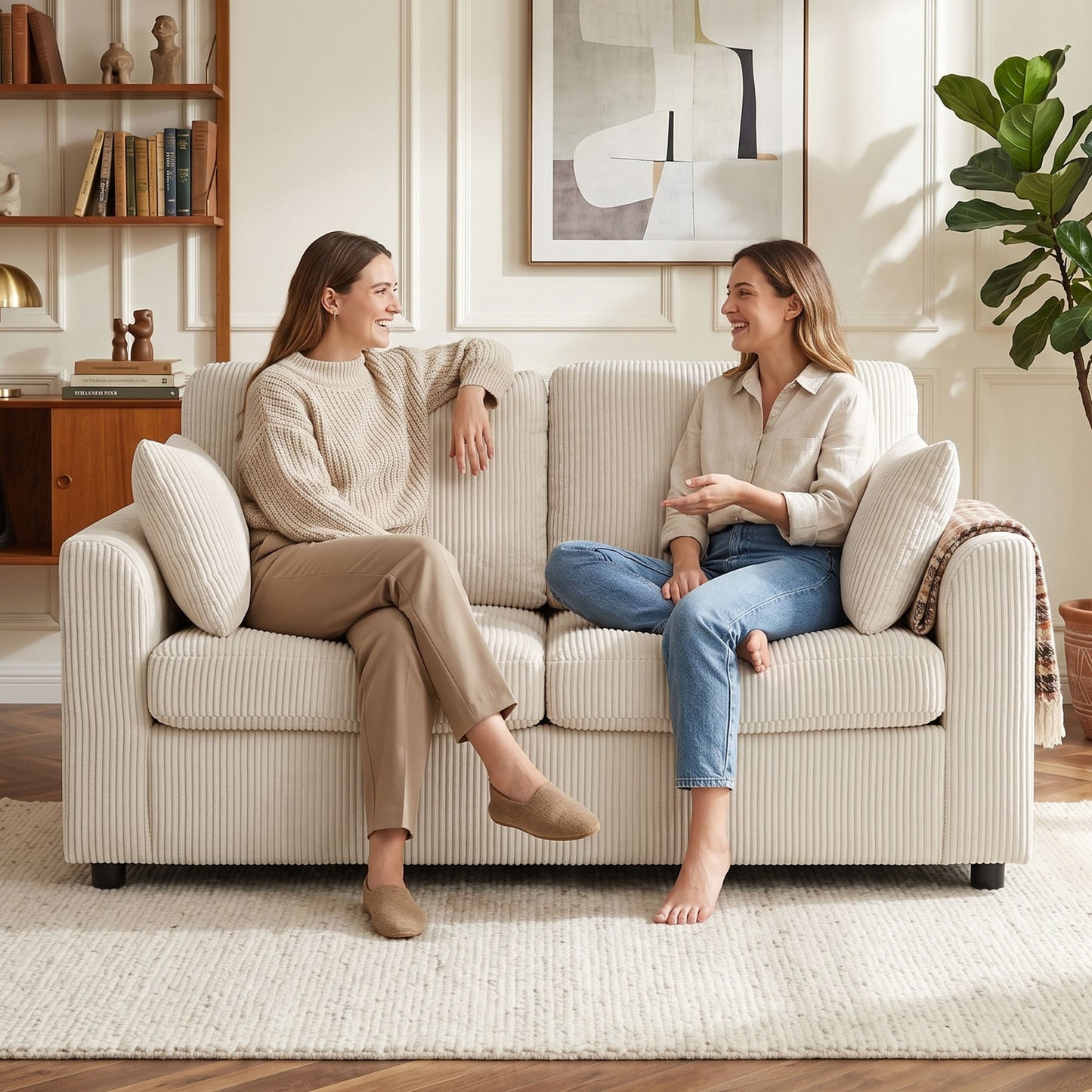 HOMCOM 2 Seater Sofa Corduroy Small Couch With Pocket Springs And Spring Cushion Wide Deep Seat Beige