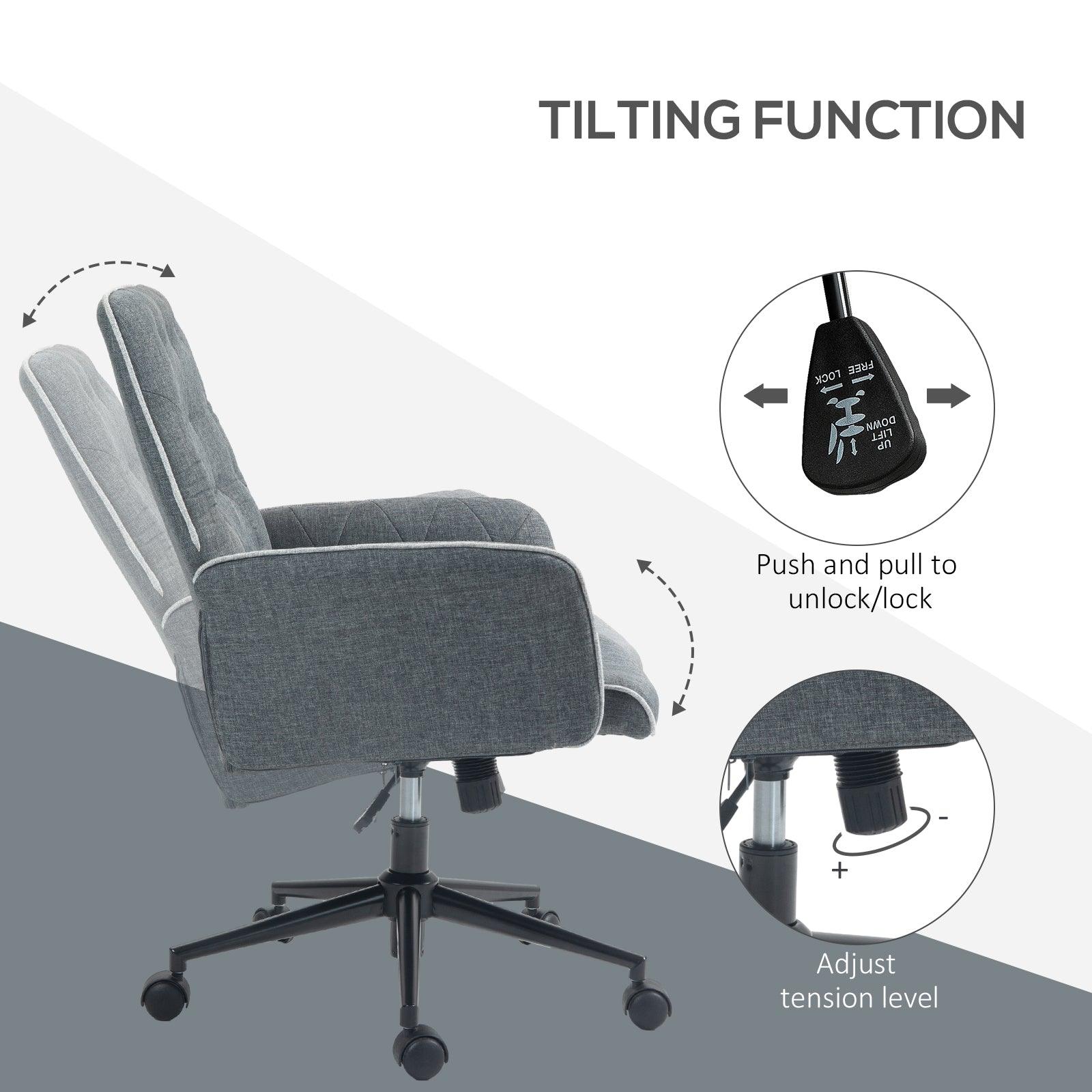 HOMCOM Linen Computer Chair with Armrest, Modern Swivel Chair with Adjustable Height, Dark Grey - ALL4U RETAILER LTD