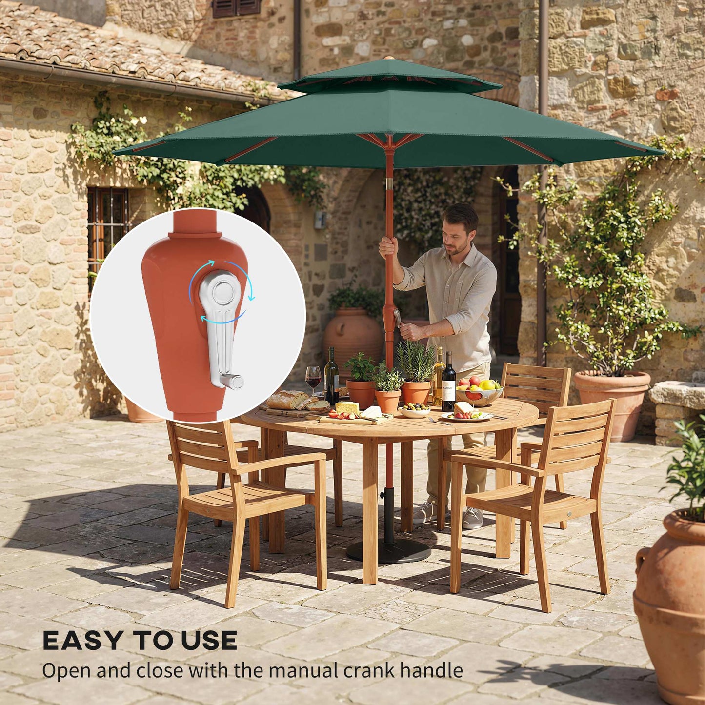 Outsunny 2.7 Meter Garden Parasol With Double Top Canopy Outdoor Market Table Umbrella With Crank System Green