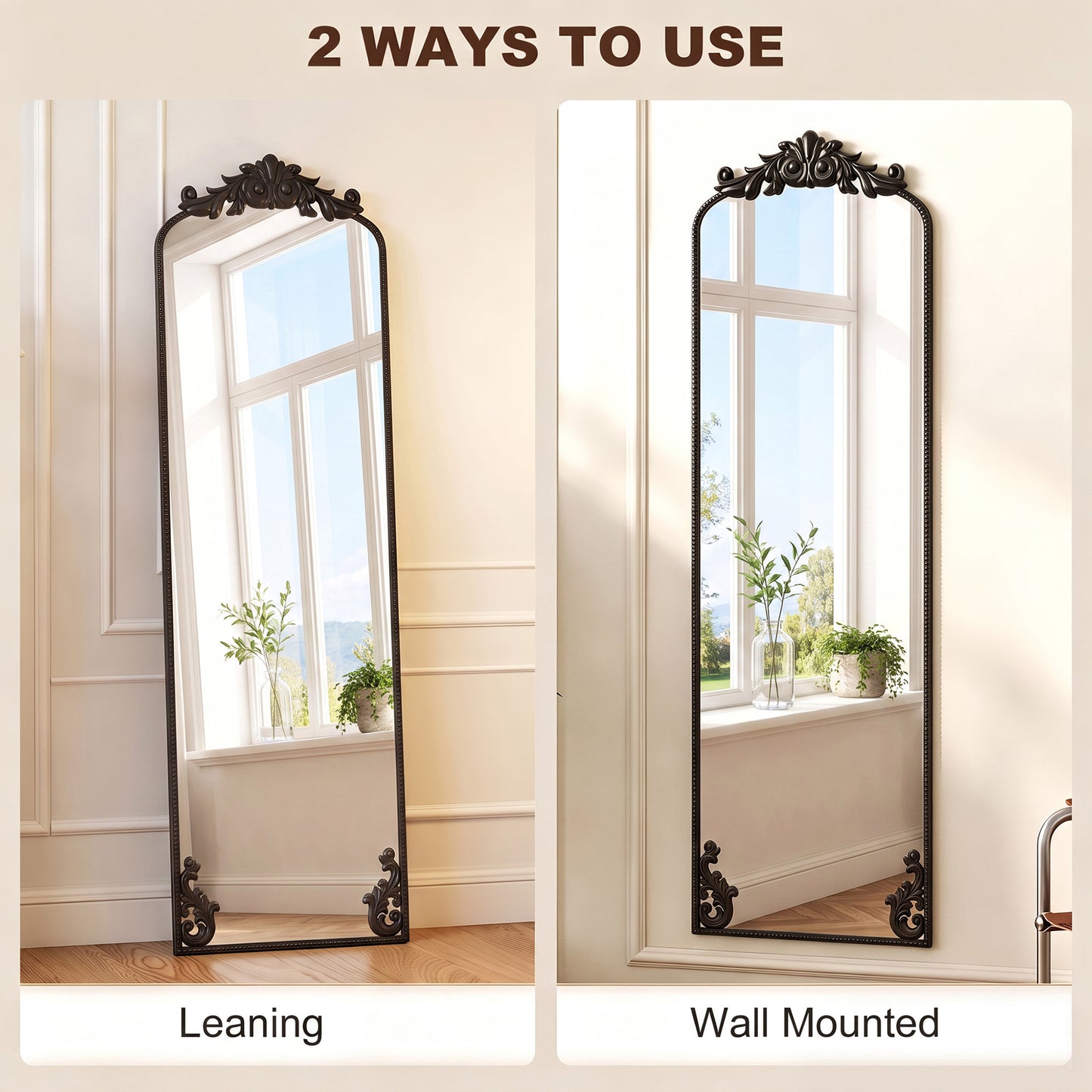 HOMCOM Baroque Full Length Floor Mirror With Black Metal Frame For Bedroom