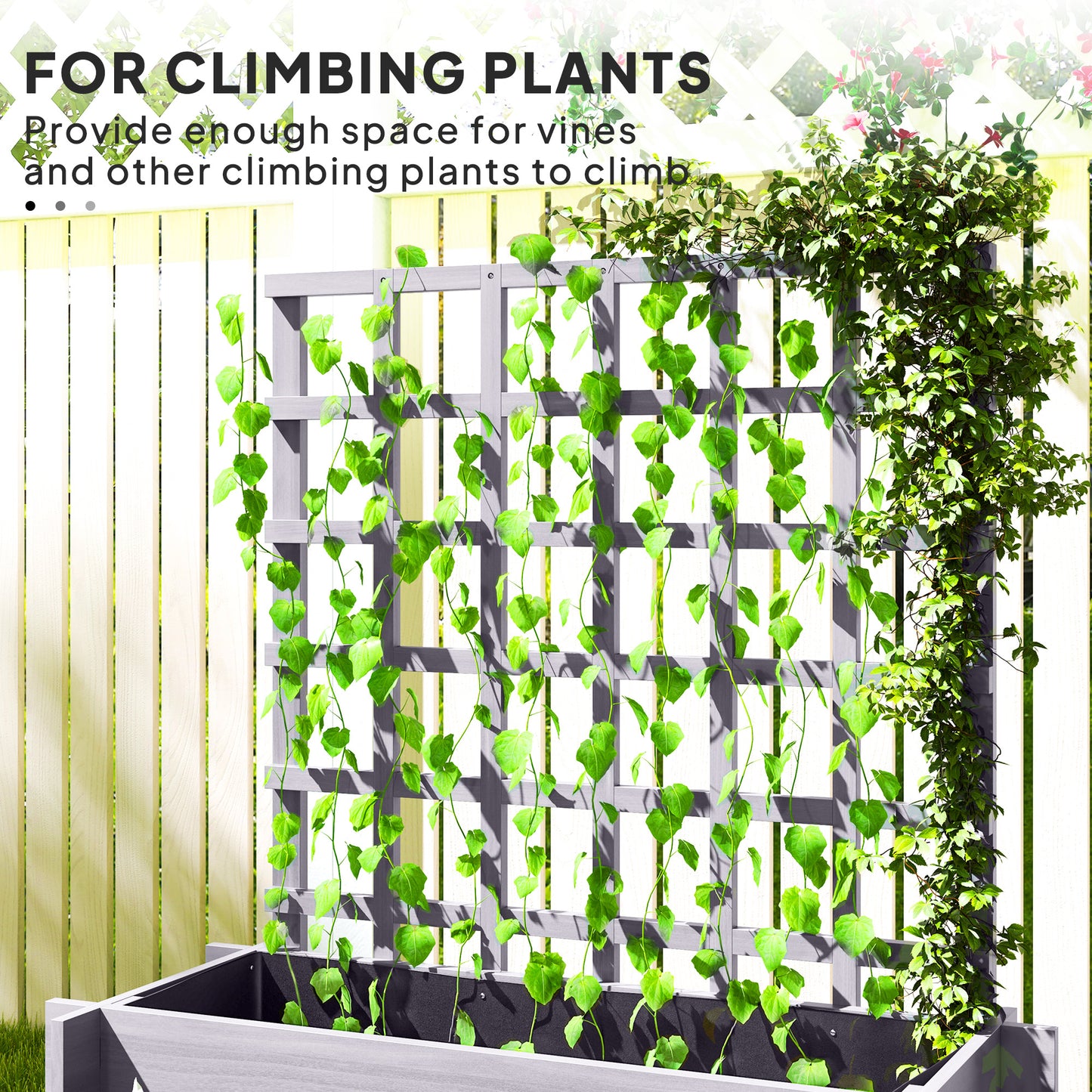 Outsunny 3 Tier Garden Planters with Trellis for Vine Climbing Wooden Raised Beds 95x95x110cm Grey Outdoor