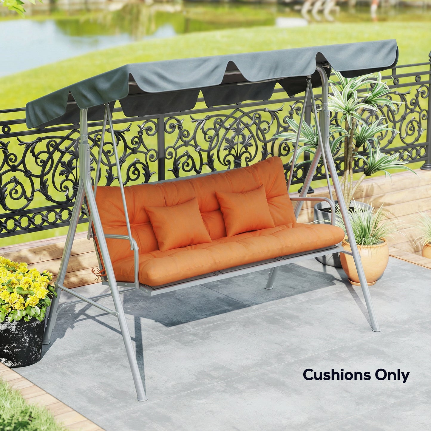 Outsunny Outdoor Seat Cushions Set With Two Cushions And Two Pillows Water Repellent For 3 Seater Chair Orange