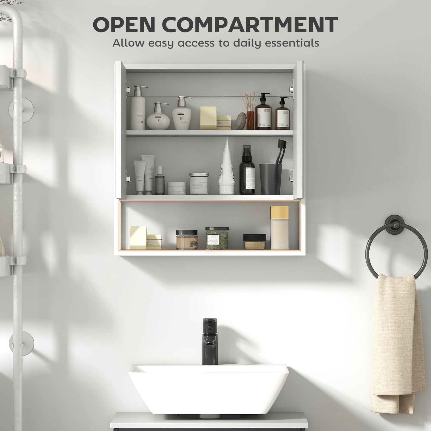 HOMCOM White Bathroom Mirror Cabinet With Soft Close Doors And Adjustable Shelf Storage
