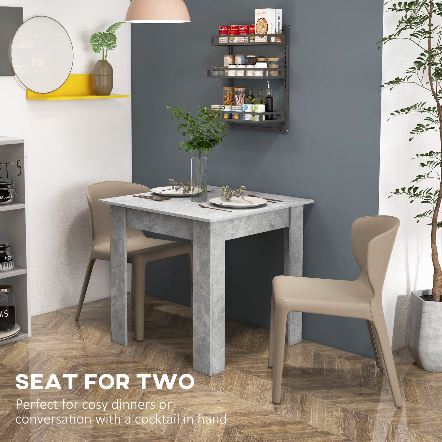 HOMCOM Square Dining Table Cement Grey Modern Dining Table With Faux Cement Effect And Space Saving Non Slip Foot Pads