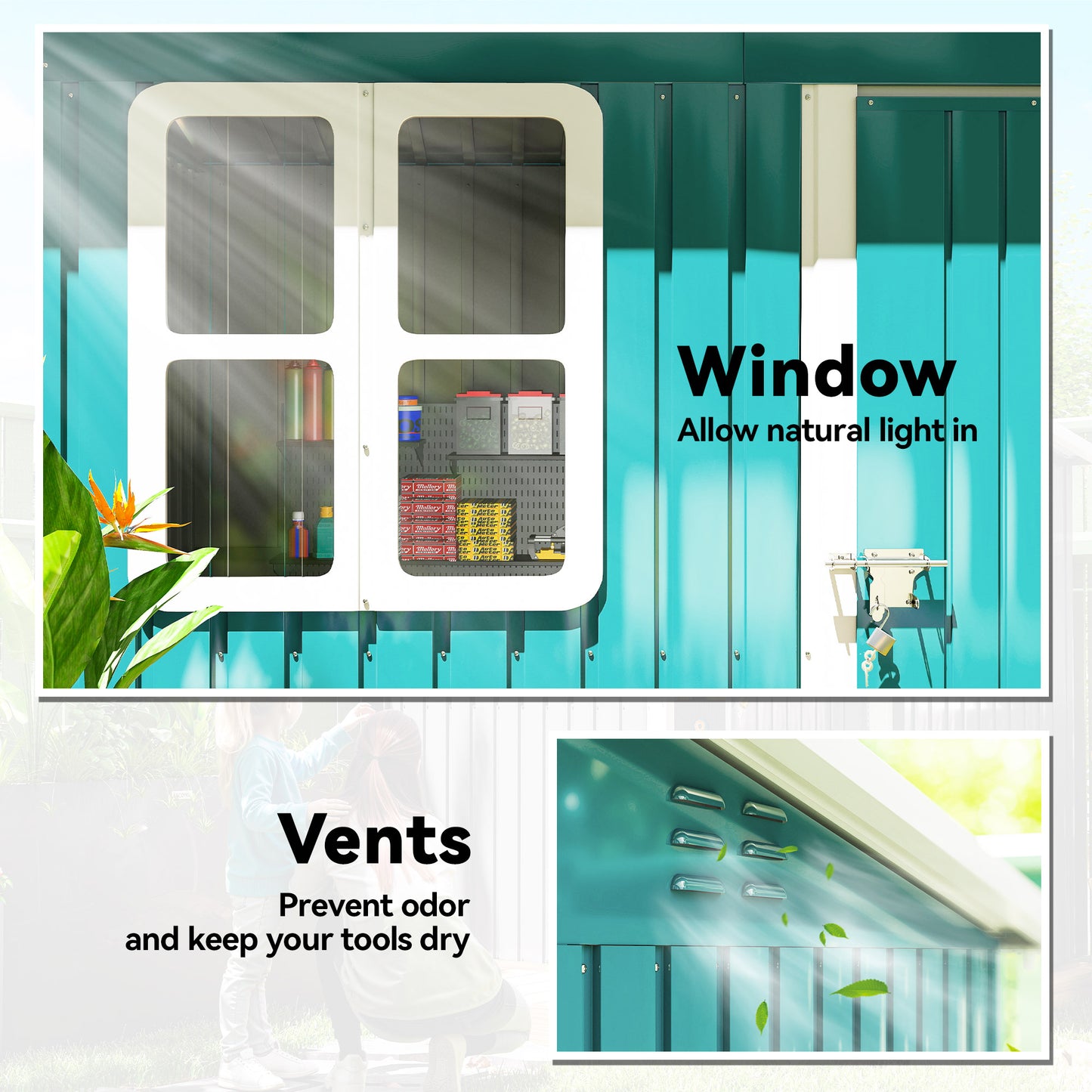 Outsunny 7 X 4Ft Galvanised Steel Garden Shed With Lock Gloves And Foundation Kit Green