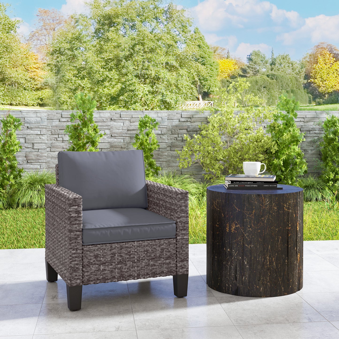Outsunny Outdoor Single Rattan Armchair With Cushions Mixed Grey For Garden Patio