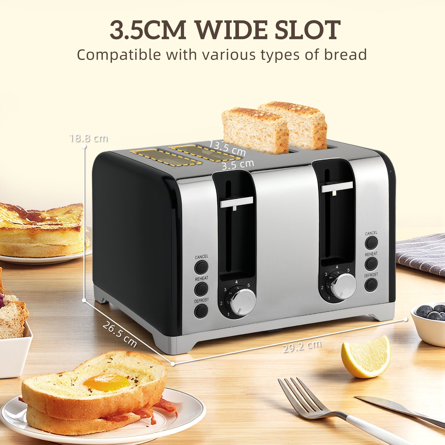 HOMCOM Kettle and Toaster Set 1.7L 3000W Rapid Boil Kettle with Limescale Filter 4 Slice Toaster LED Strip Black