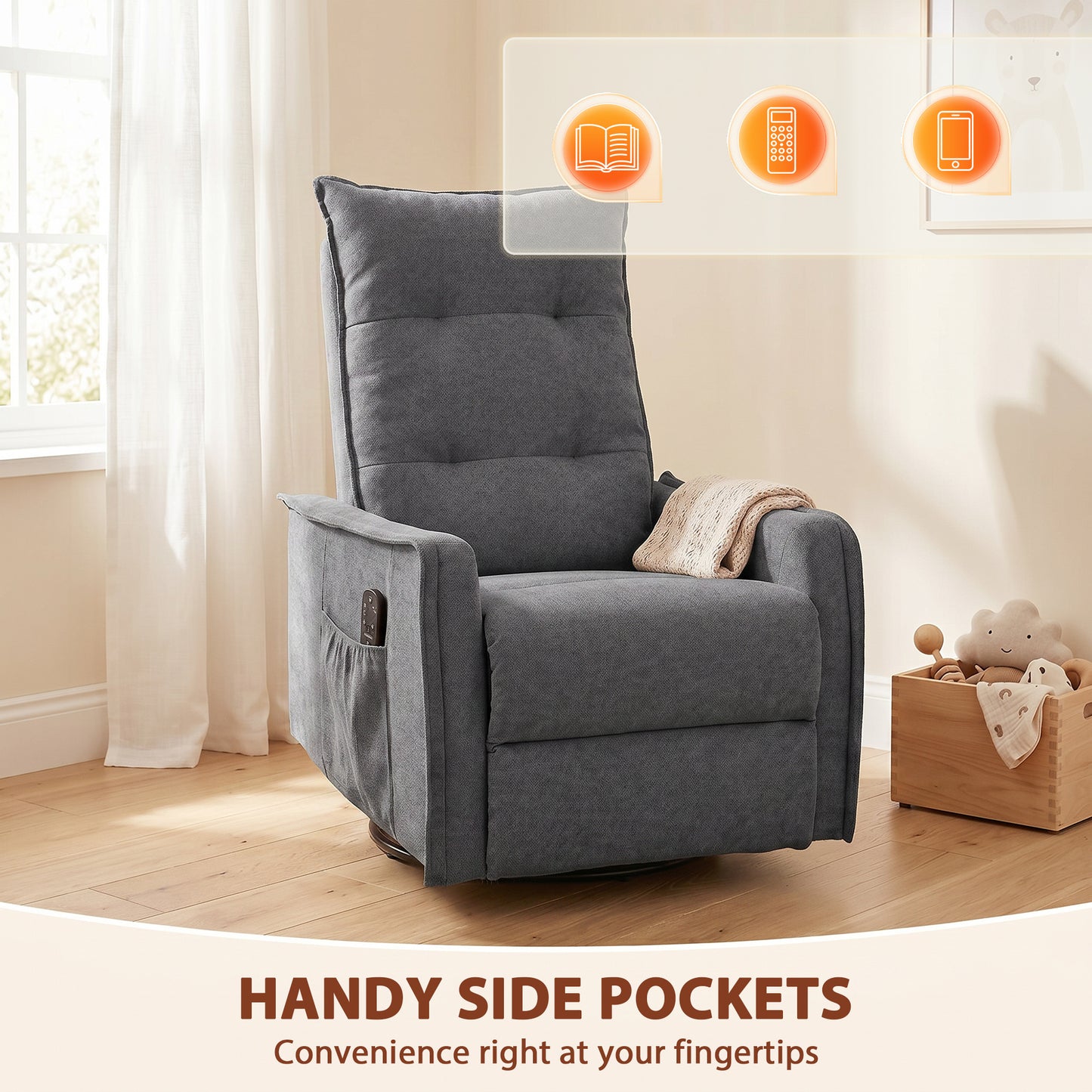 HOMCOM Chenille Recliner Chair With Massage And Heat Eight Point Vibration 360 Degree Swivel Manual Recliner Dark Grey