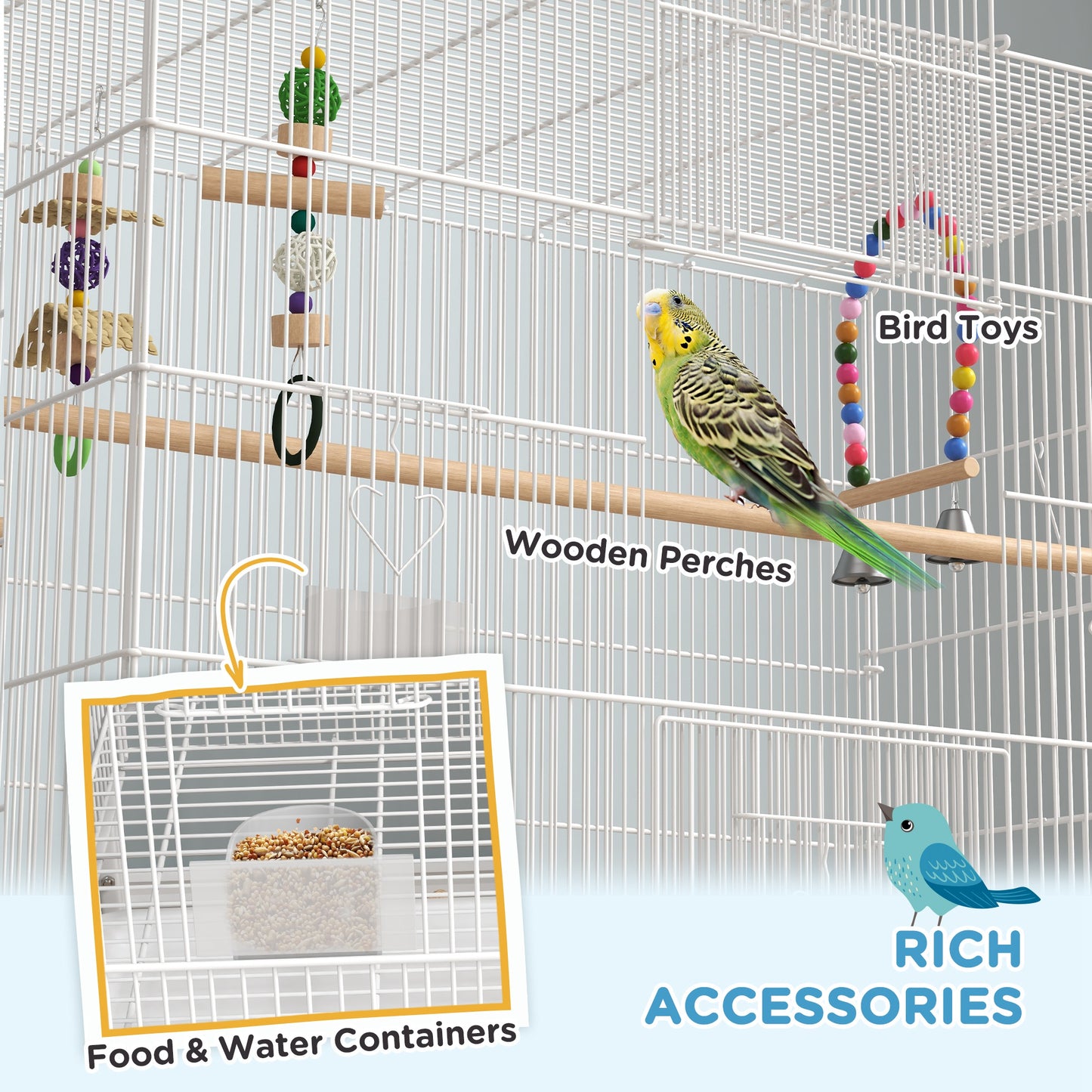 PawHut Spacious Flight Cage for Canaries and Finches with Stand, Accessories, and Toys - ALL4U RETAILER LTD