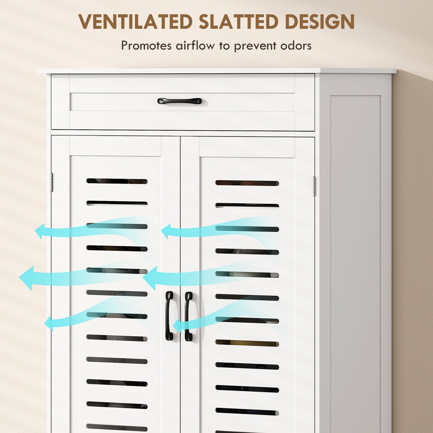 HOMCOM White Shoe Cabinet With Louvered Doors And Adjustable Shelves Modern Storage With Drawer