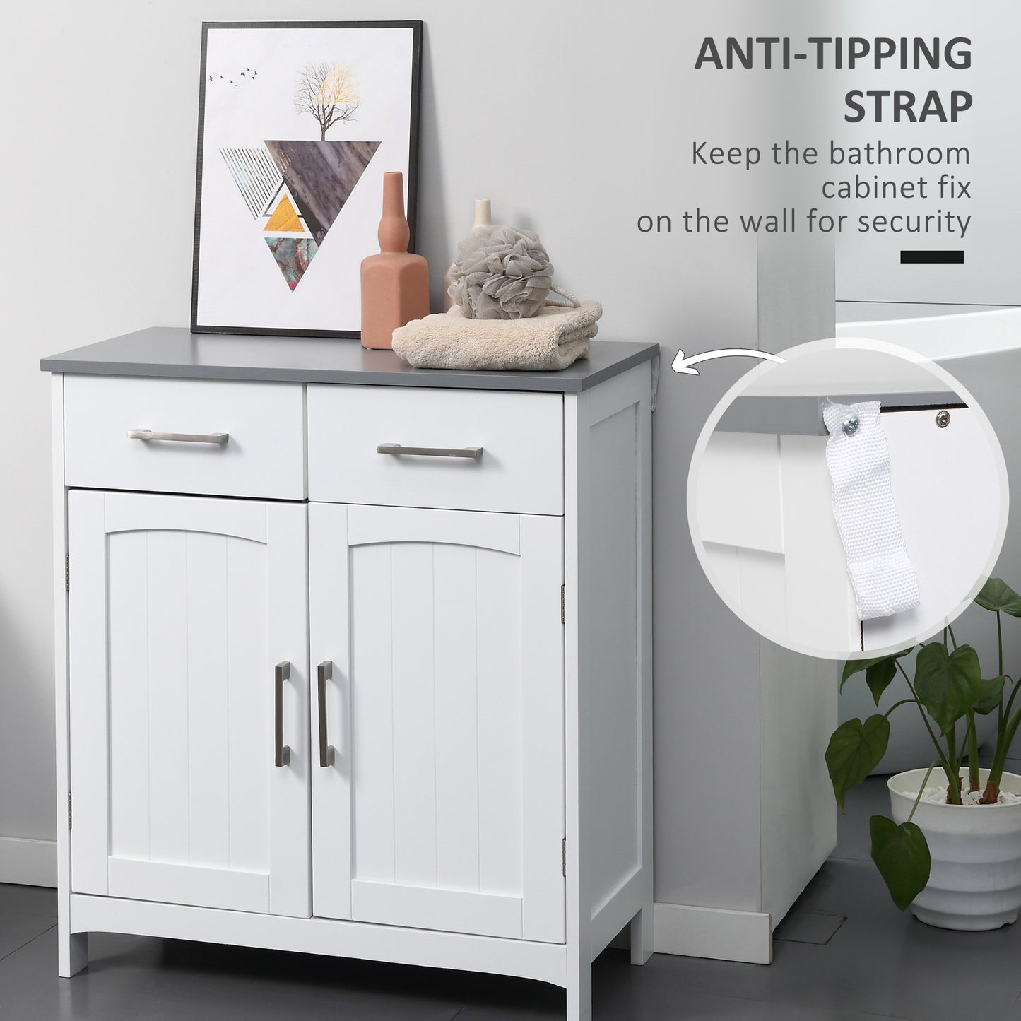 Kleankin Elegant White Freestanding Bathroom Storage Cabinet with Double Doors and Adjustable Shelf - ALL4U RETAILER LTD