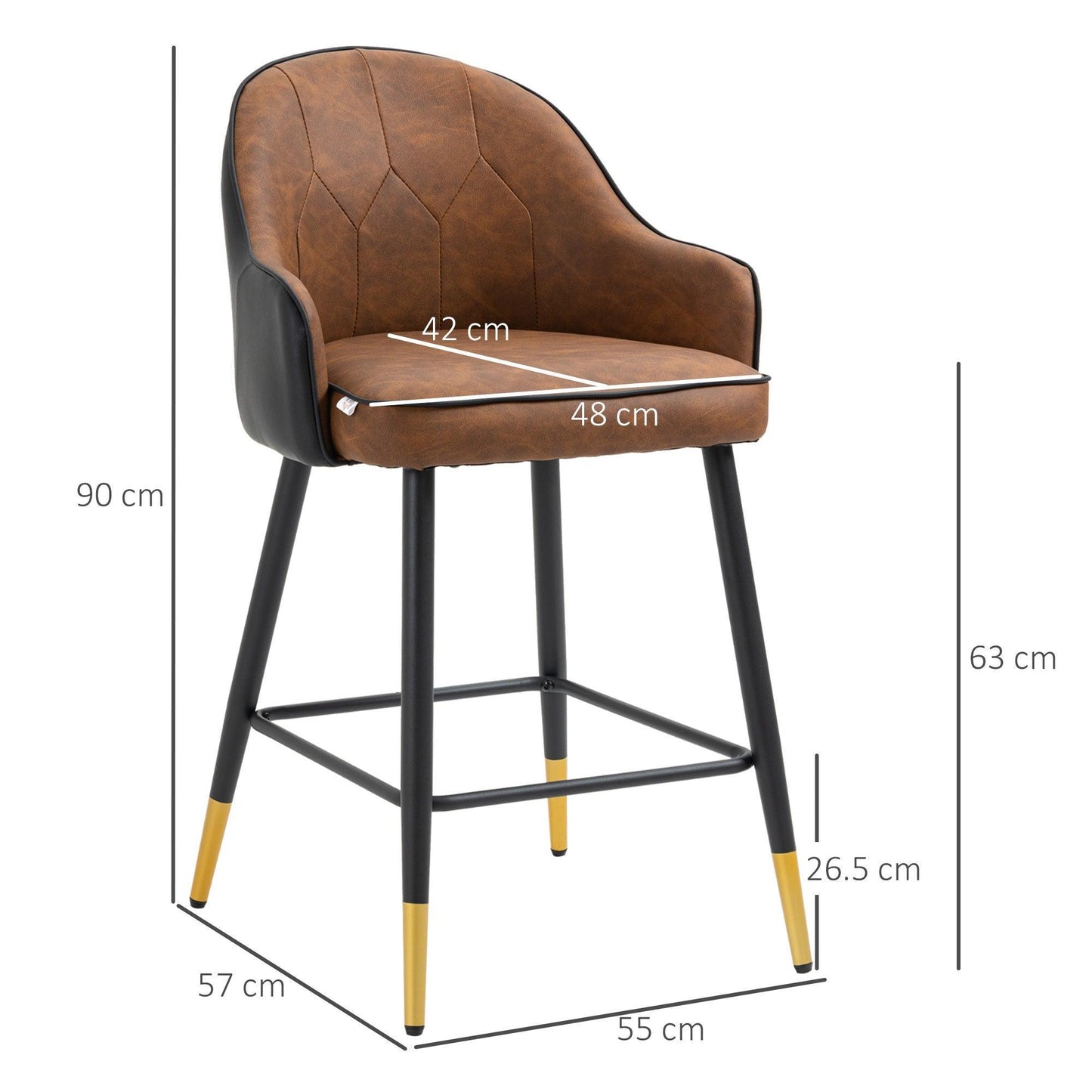 HOMCOM Modern Brown Bar Stools Set of 2 - ALL4U RETAILER LTD