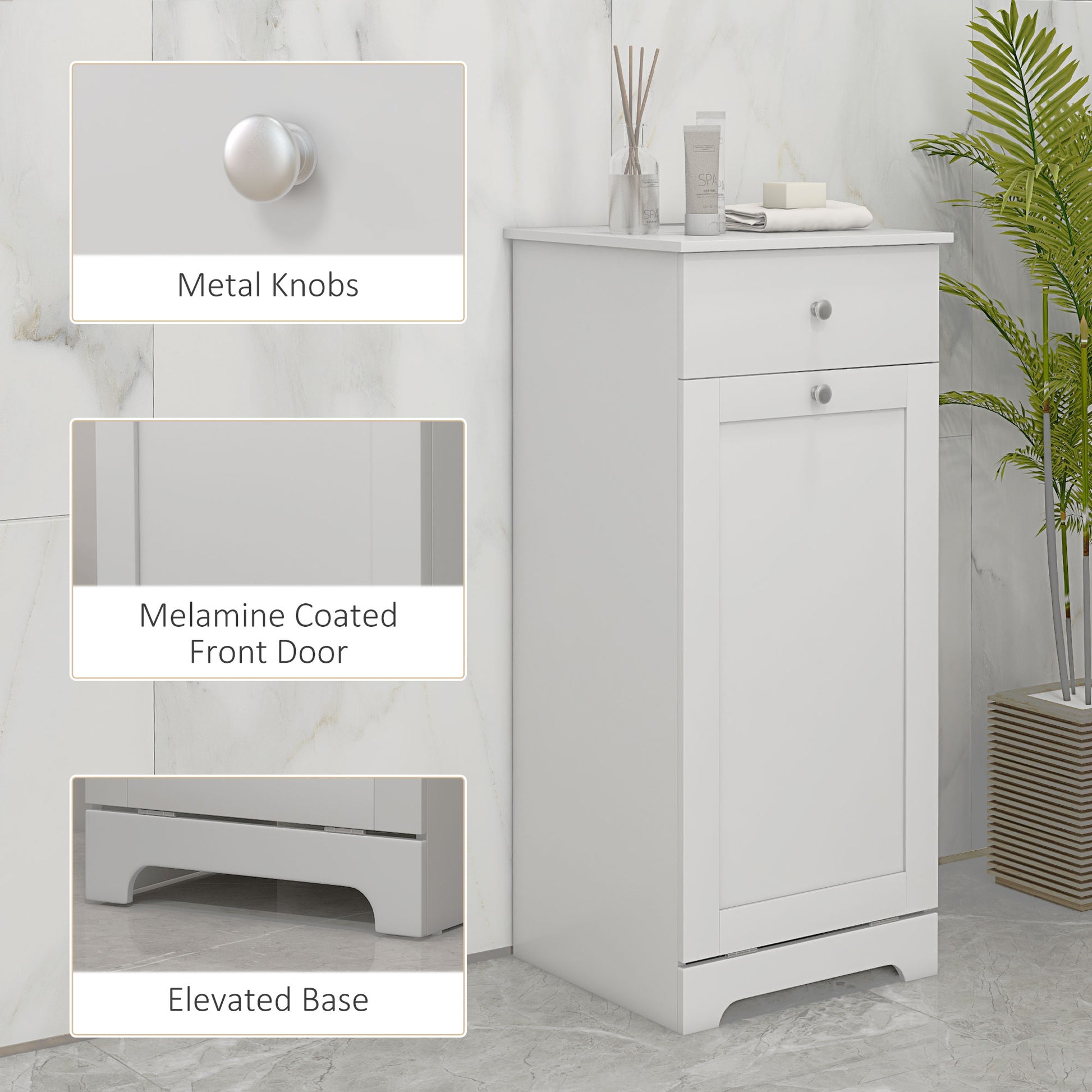 Kleankin Modern White Bathroom Cabinet with Integrated Laundry Hamper and Storage Drawer - ALL4U RETAILER LTD