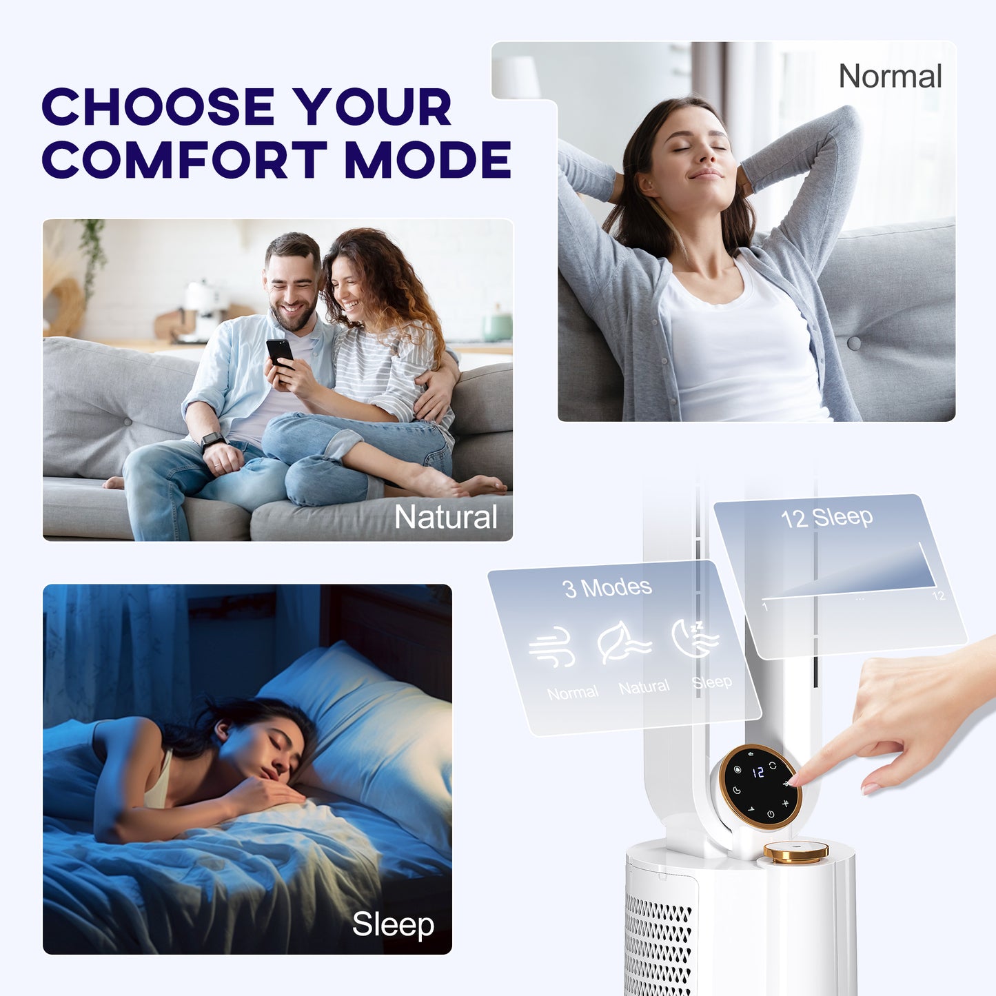 HOMCOM Bladeless Tower Fan And Humidifier White Multi Mode UV Sterilisation Low Noise 28 dB