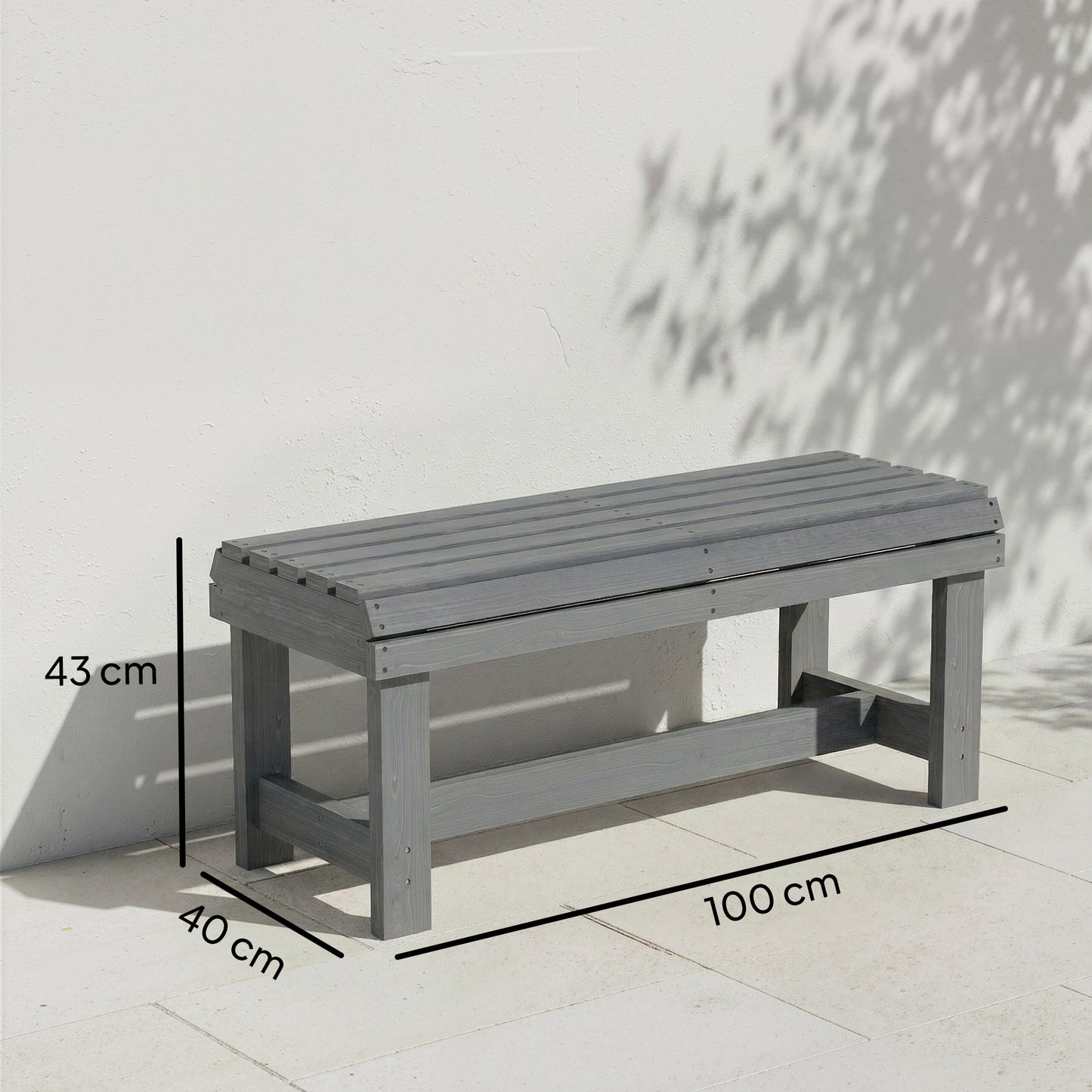 Outsunny Wooden Outdoor Bench 2 Seater Garden Bench Backless Patio Bench With Slatted Curved Seat Grey Embossed Finish