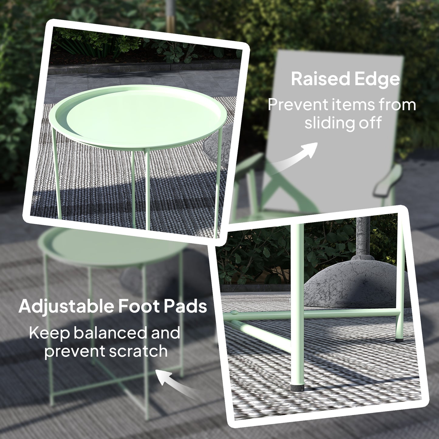 Outsunny Steel Removable Tray Top Garden Table With Folding Legs Green Portable Balcony Coffee Table