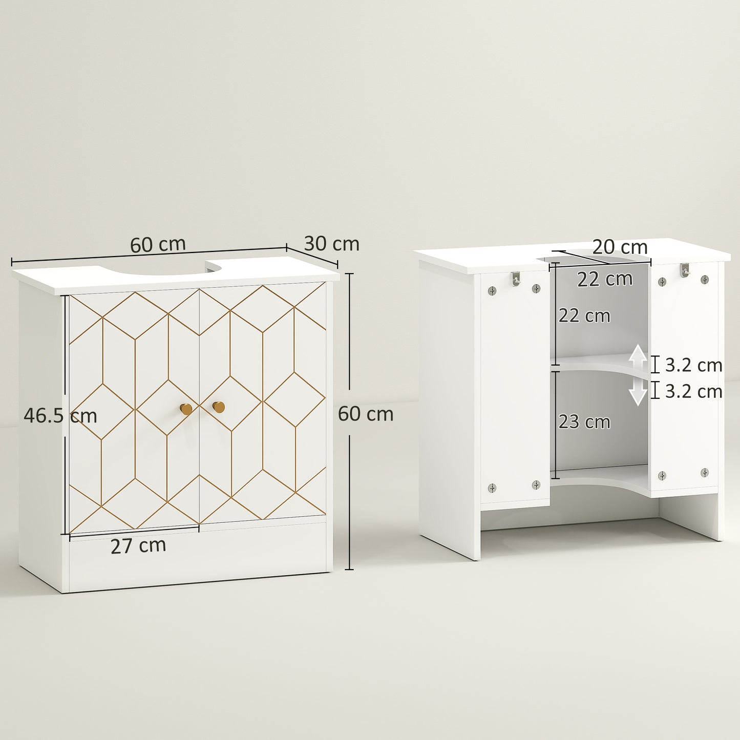 HOMCOM Under Sink Bathroom Cabinet With Adjustable Shelf And Open Compartments For Basins 60x30x60cm White