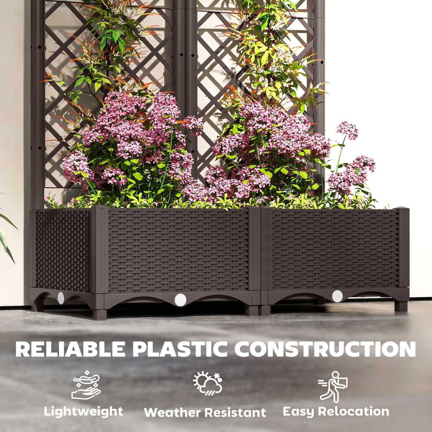 Outsunny Raised Garden Bed With Trellis Plastic Planter Box For Climbing Plants Vegetables And Flowers With Drainage