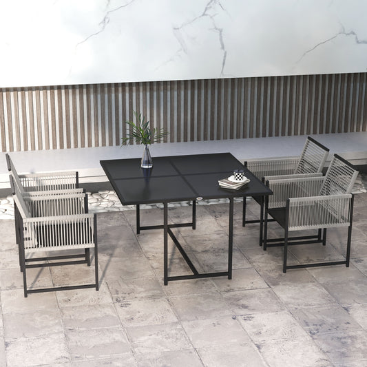 Outsunny Five Piece Metal Outdoor Dining Set With Folding Back Chairs Light Grey