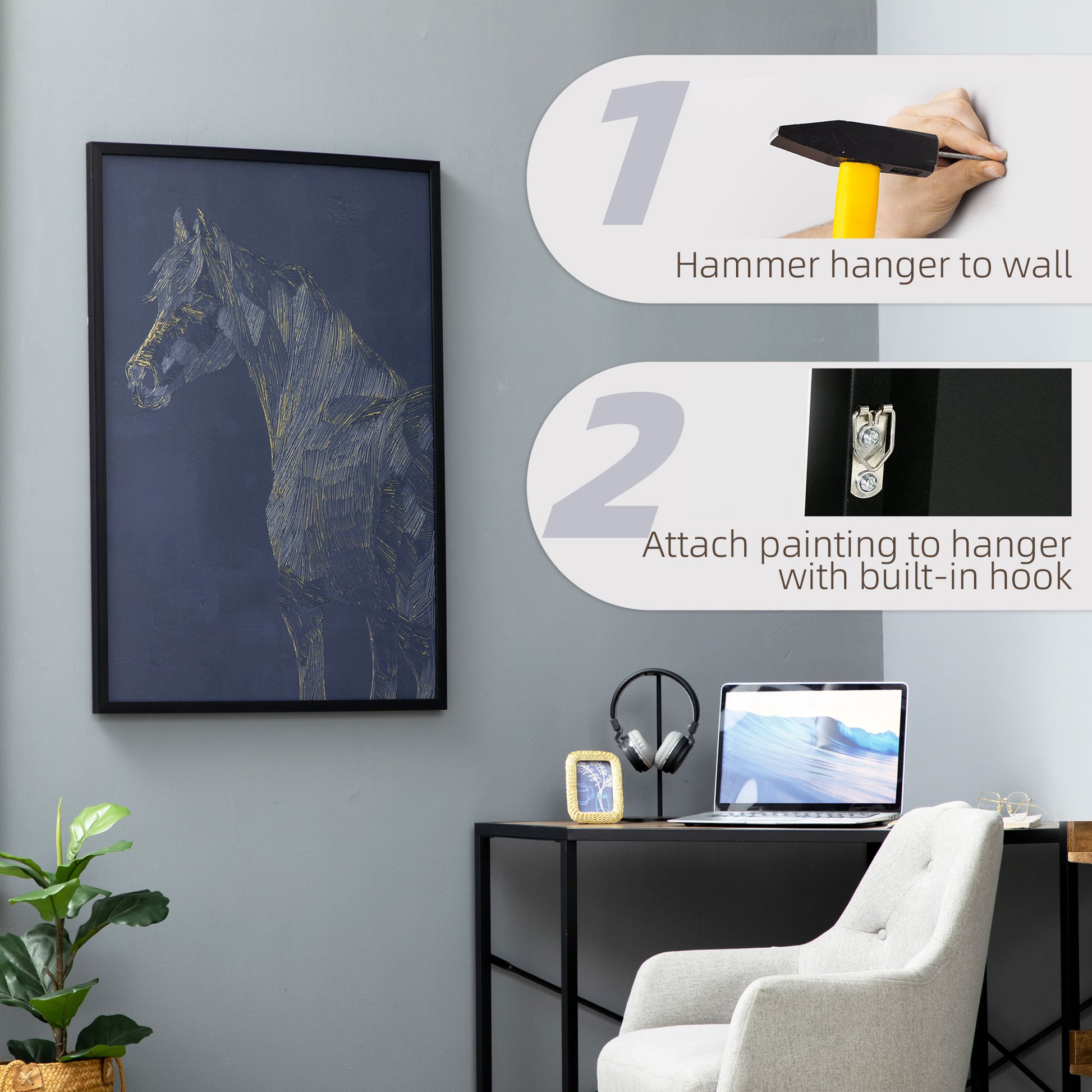 HOMCOM Textured Gold Horse Canvas Wall Art - Elegant Decor for Living Room and Bedroom, 93 x 63 cm - ALL4U RETAILER LTD