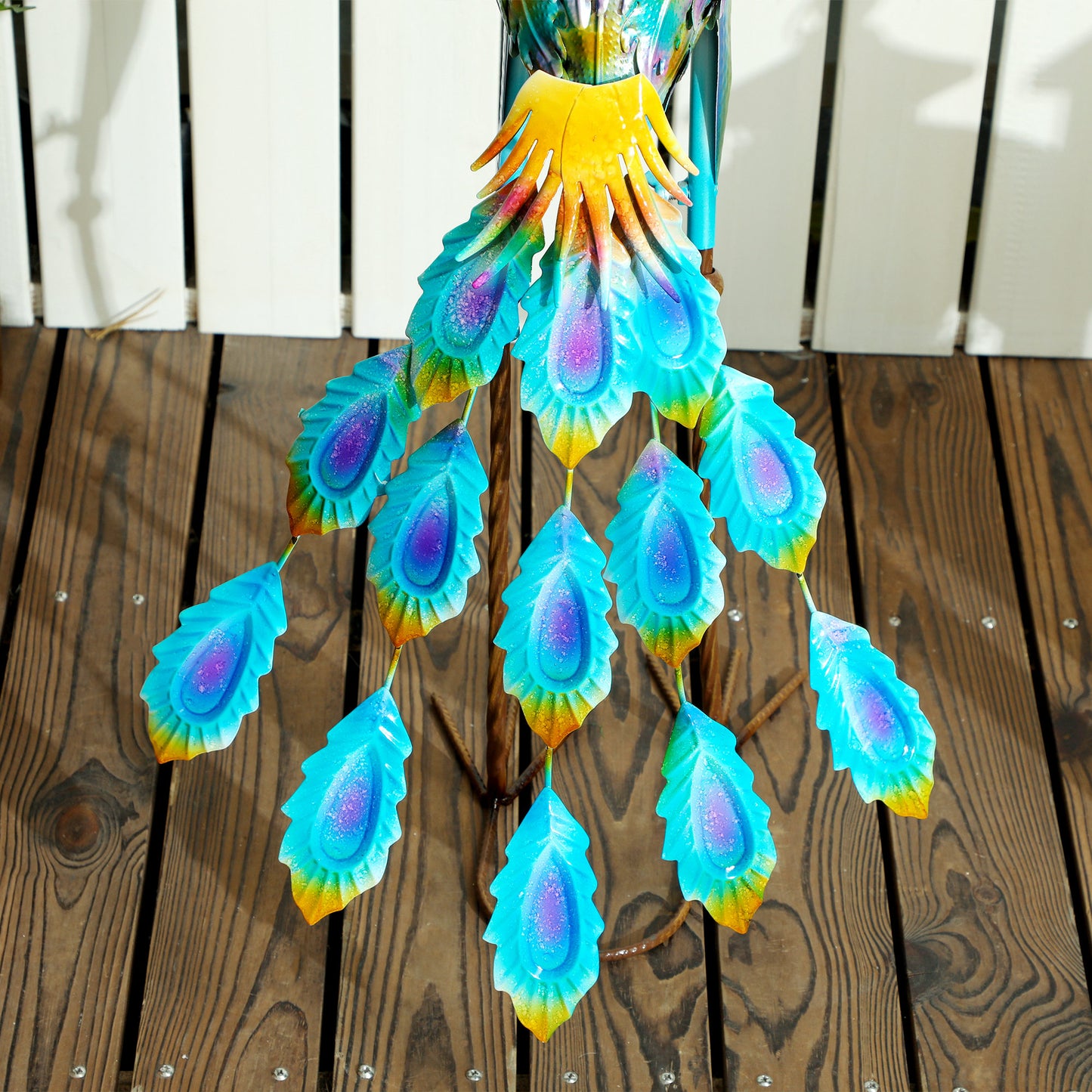 Outsunny Peacock Garden Statue Metal Ornament With Stakes For Patio Pond Landscape Outdoor Decor Multi Colour