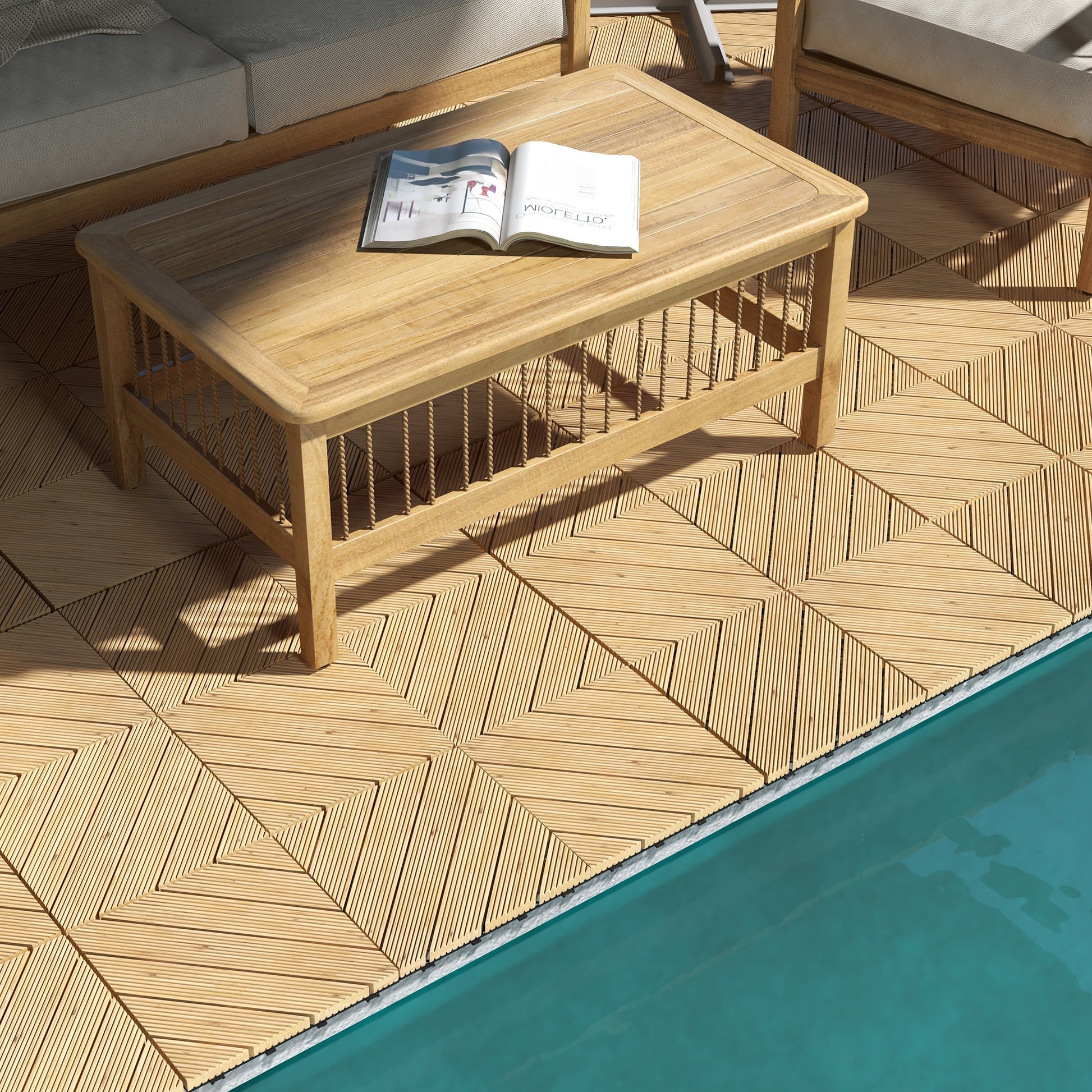 Outsunny 9-Piece Interlocking Wooden Deck Tiles for Outdoor Spaces - Yellow - ALL4U RETAILER LTD