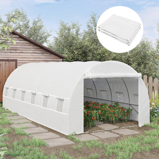 Outsunny Greenhouse Replacement Cover ONLY Winter Garden Plant PE Cover with Roll-up Windows Door, 6 x 3 x 2m White - ALL4U RETAILER LTD