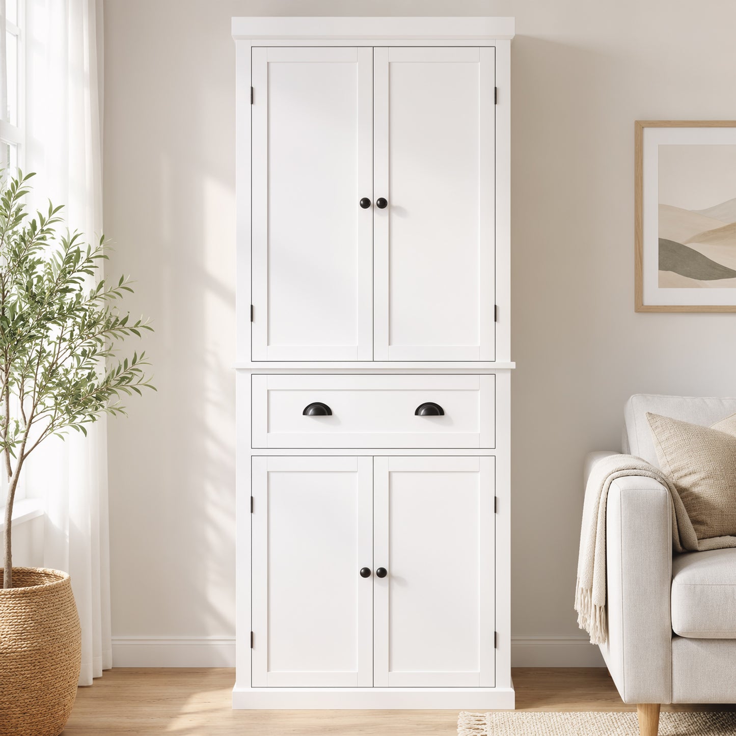 Homcom Tall Kitchen Pantry Cupboard Storage Unit With 4 Doors In White