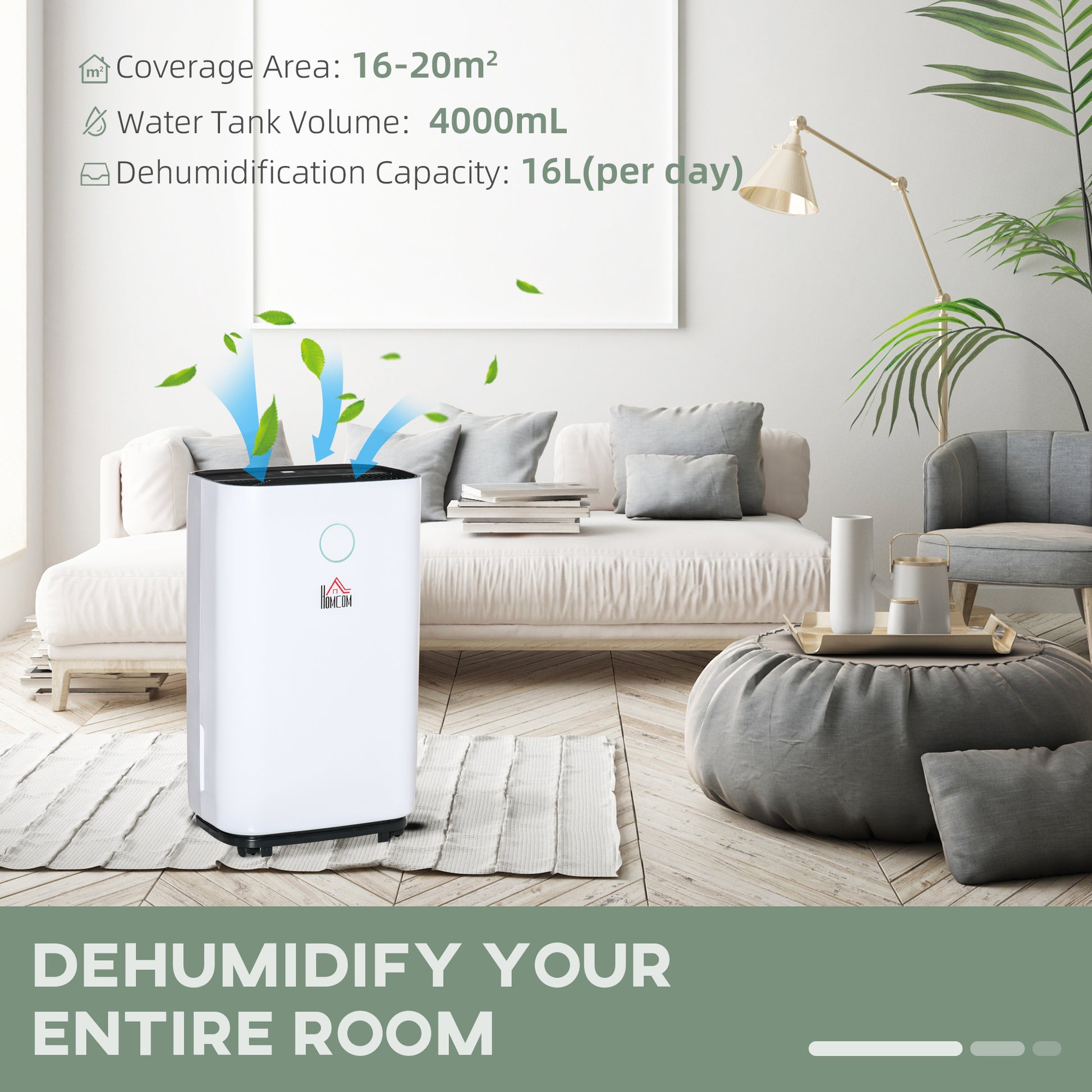 HOMCOM 20L Daily Portable Dehumidifier for Home & Laundry - Quiet 4000ML Electric Moisture Remover with 3 Adjustable Modes - ALL4U RETAILER LTD