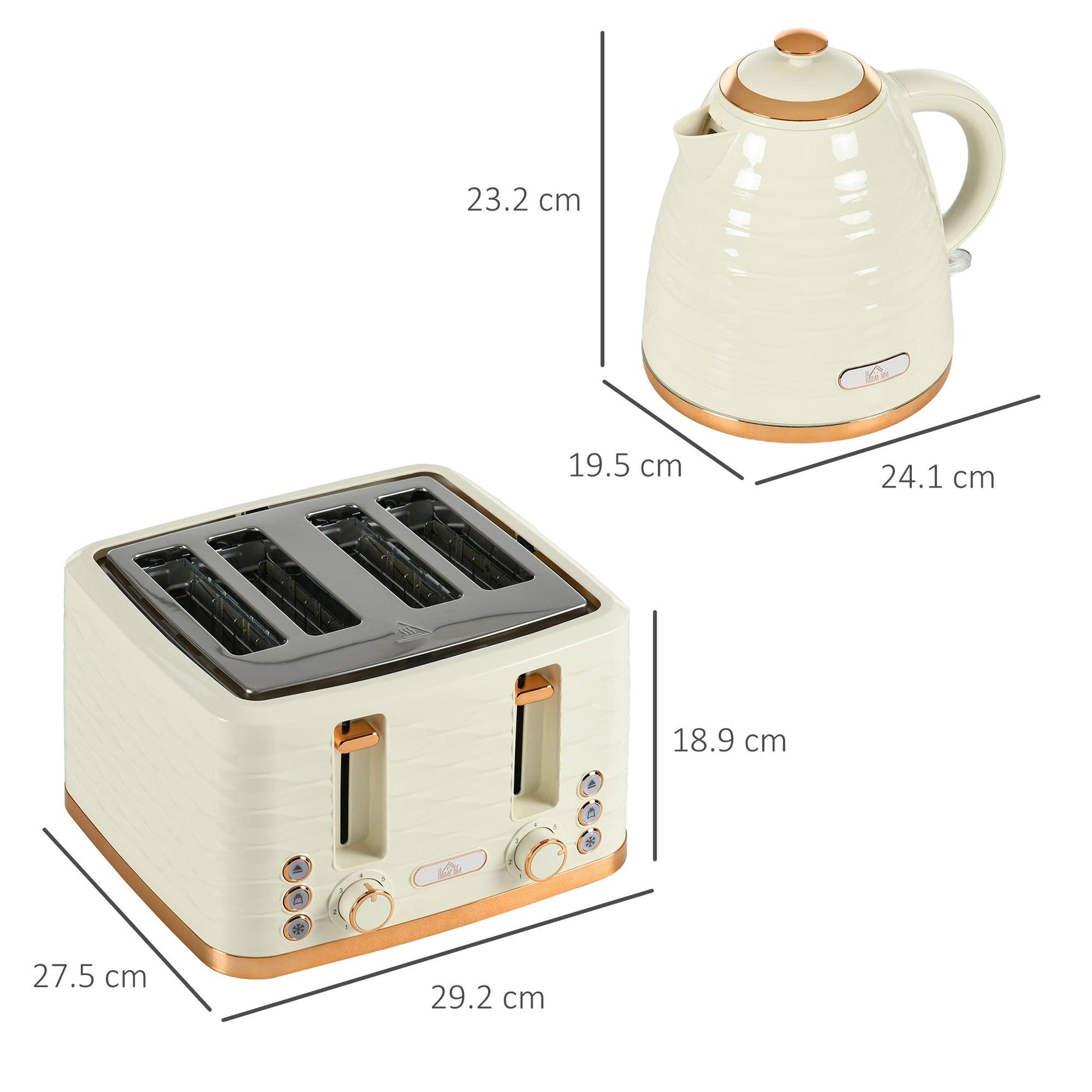 HOMCOM 3000W 1.7L Rapid Boil Kettle & 4 Slice Toaster, Kettle and Toaster Set with 7 Browning Controls and Crumb Tray, Beige - ALL4U RETAILER LTD