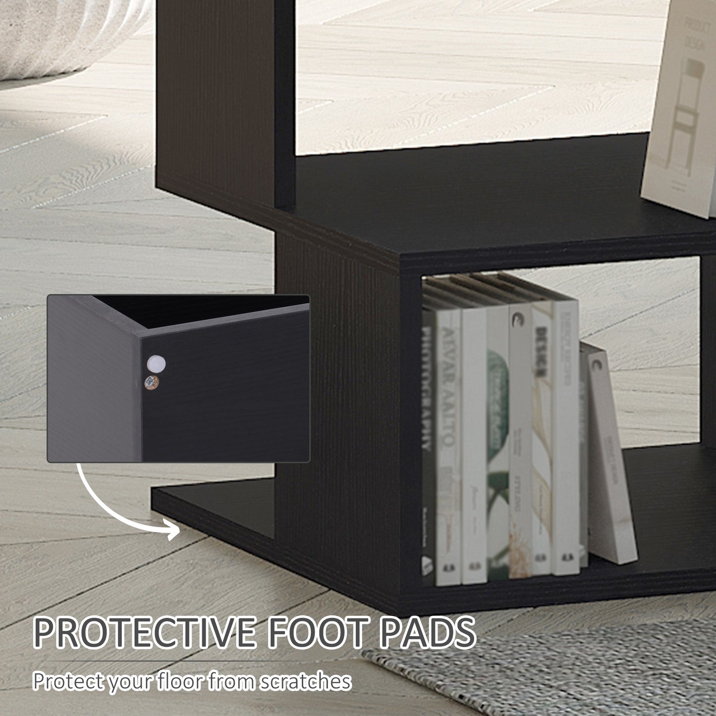HOMCOM Set Of 2 Square Side Tables Modern End Tables With 2 Tier Storage Shelves Black
