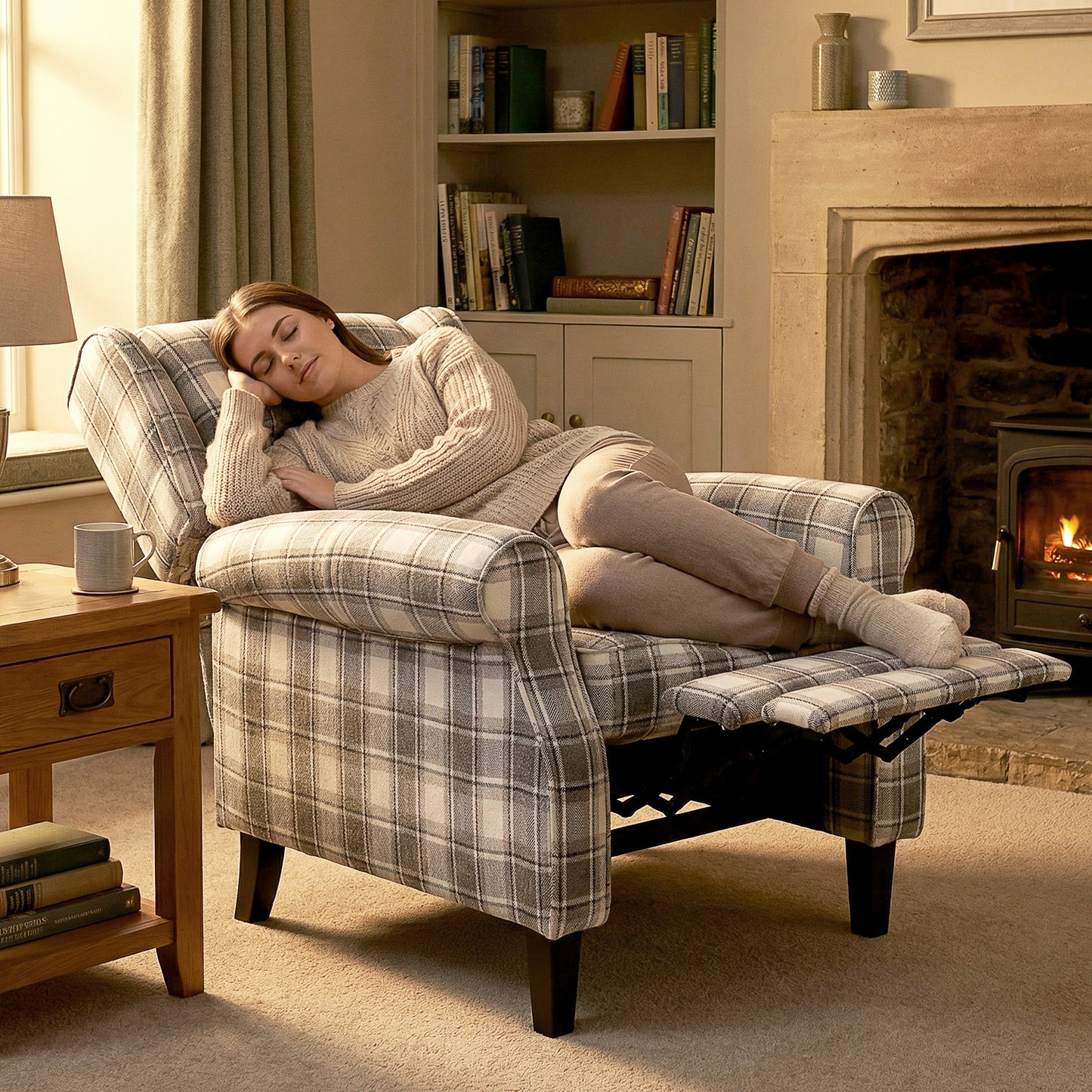 HOMCOM 160 Degree Reclining Armchair With Footrest Gray And White Linen Upholstery